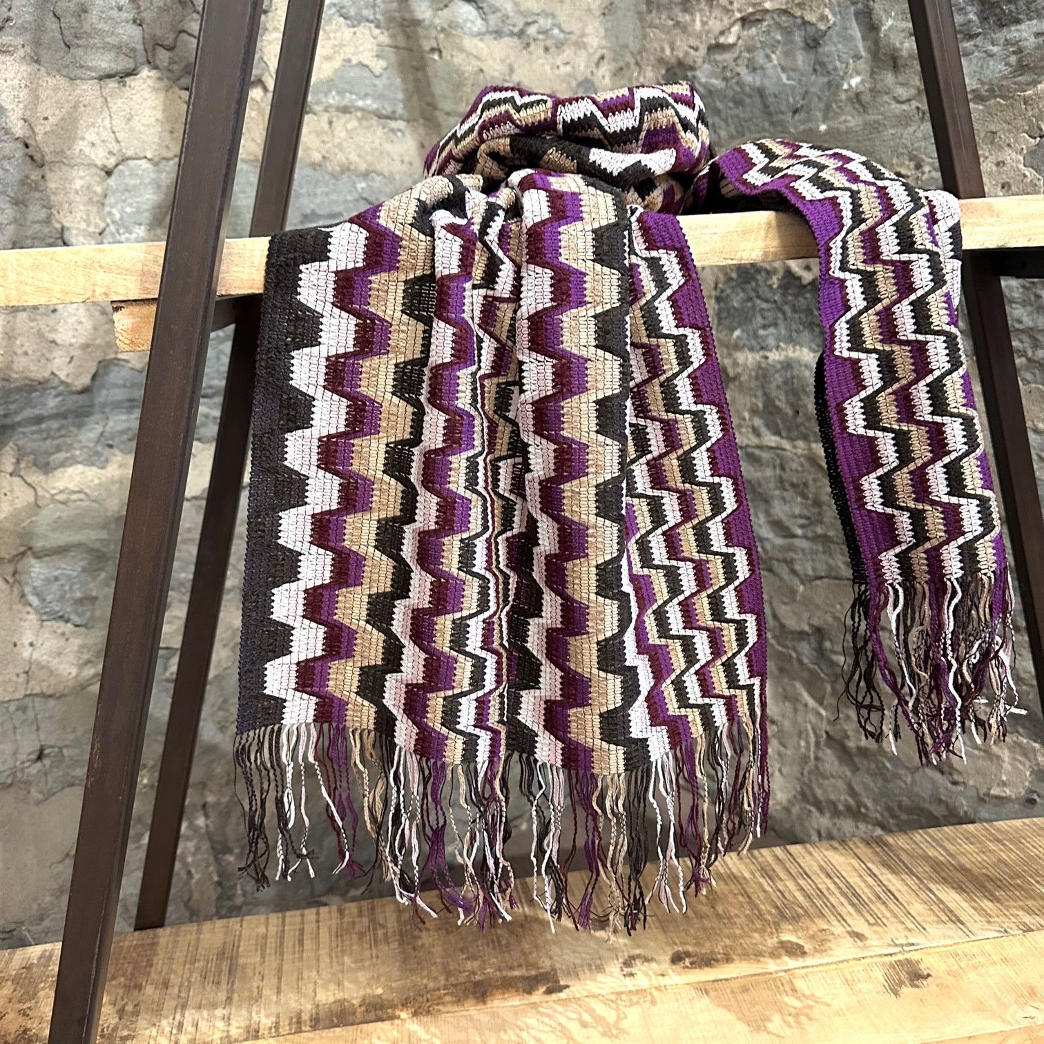 Missoni Missoni Purple Beige Zigzag Chenille Scarf Size ONE SIZE - 4 Thumbnail