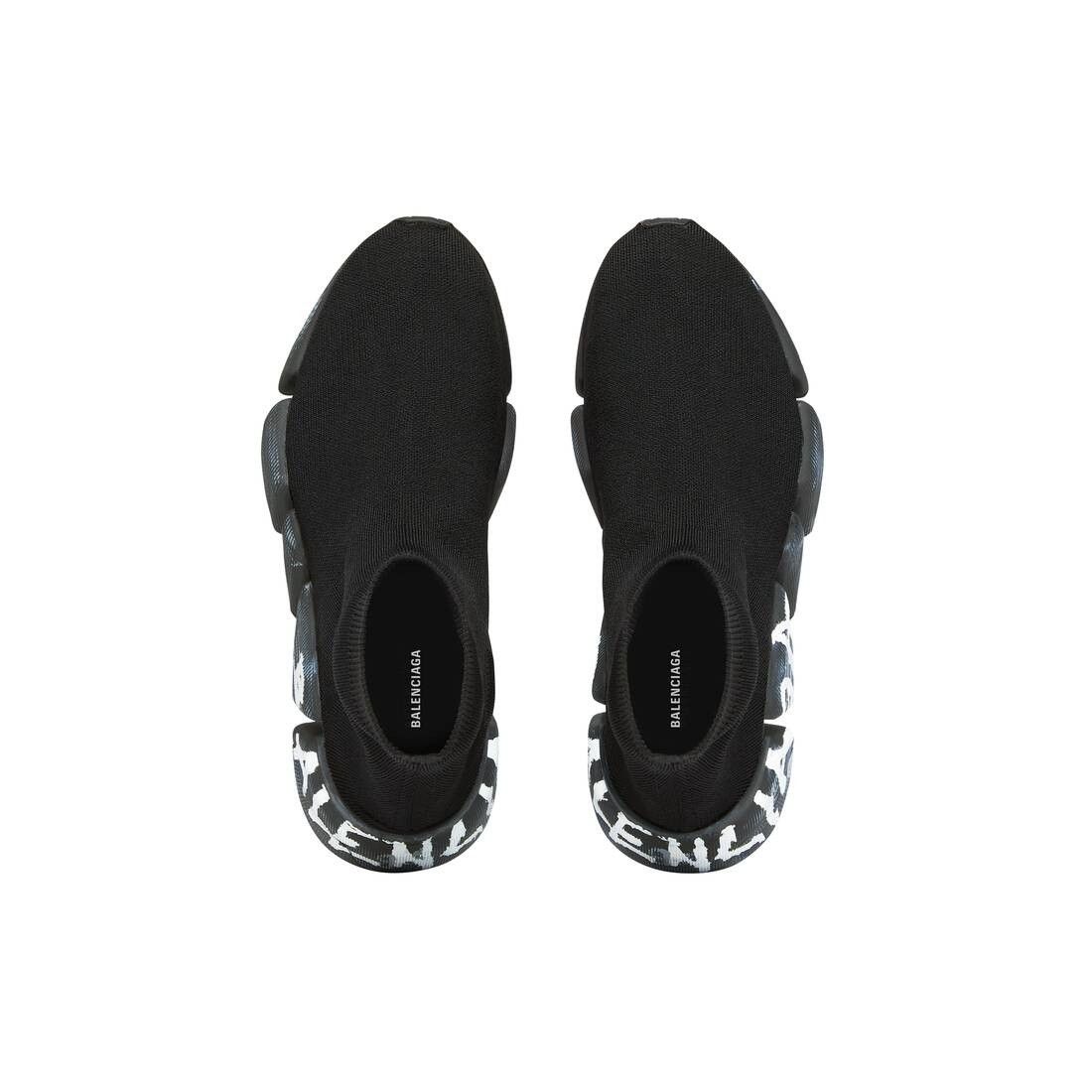 Balenciaga o1mt1gz0425 Speed 2.0 Graffiti Recycled Knit Sneakers Black Size US 12 / EU 45 - 6 Thumbnail
