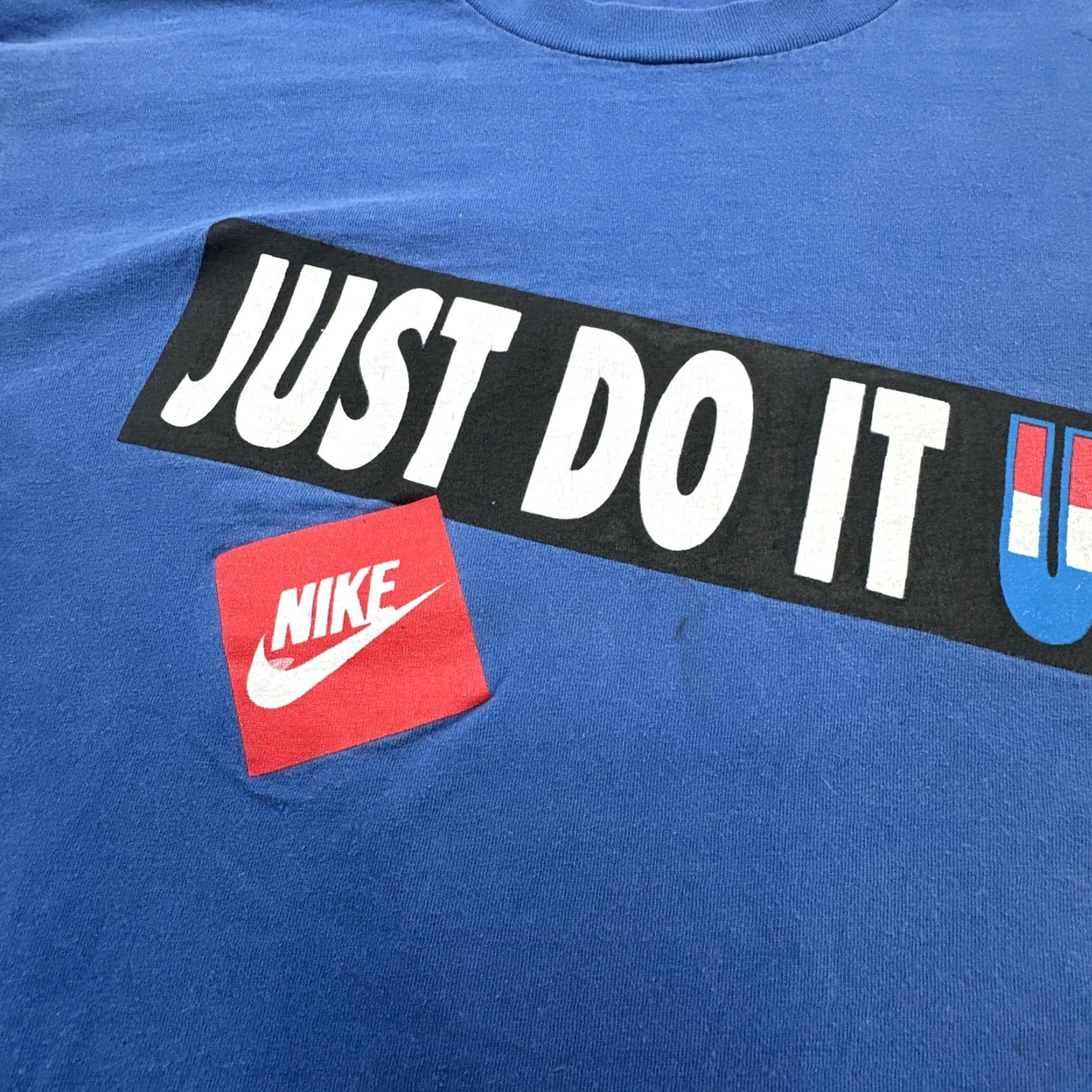 Nike VINTAGE Nike Just Do It T-Shirt Large Mens Blue 80s Made In USA Single Stitch Basketball Shirt Size US L / EU 52-54 / 3 - 6 Thumbnail