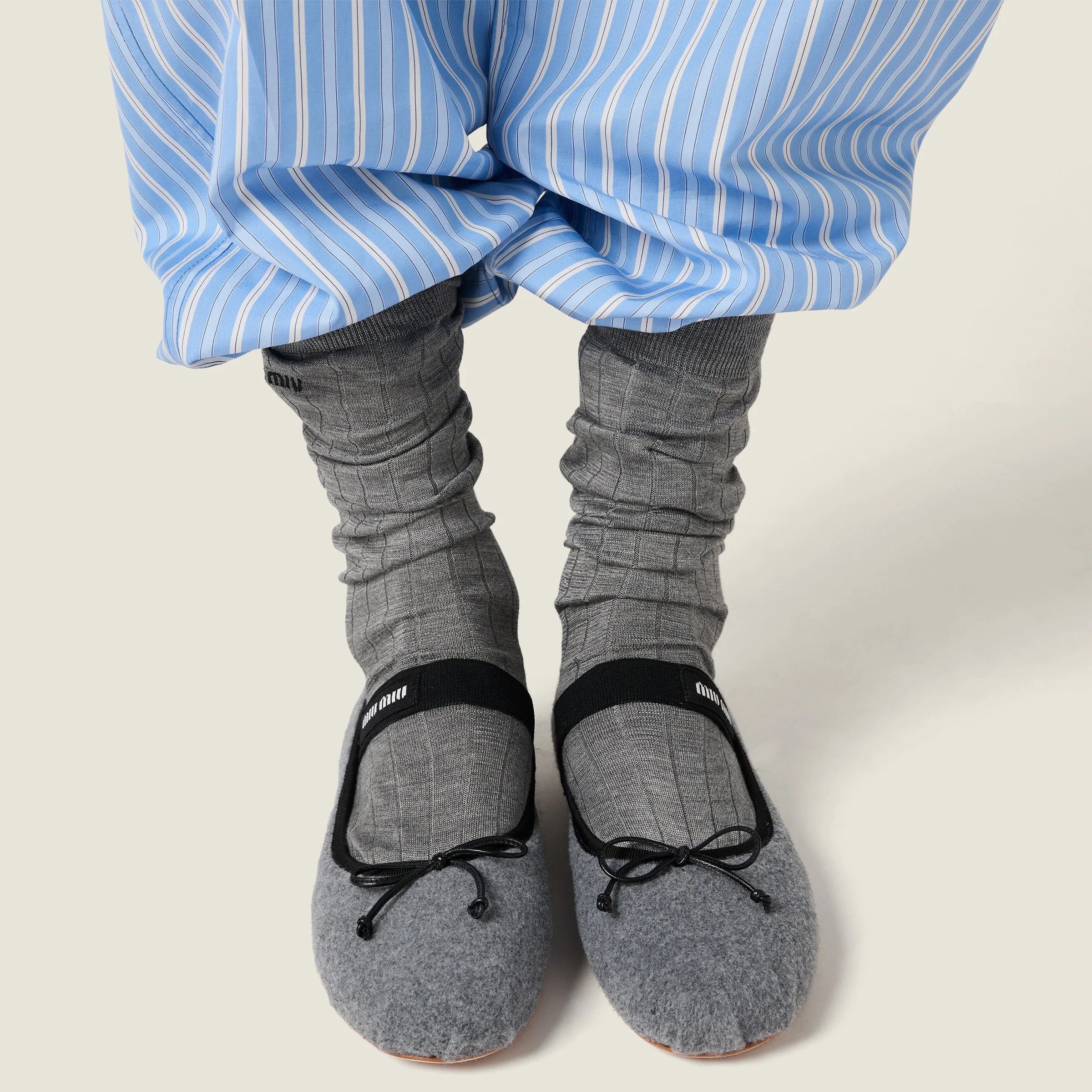 Miu Miu o1B3y1r0426 Fleece Ballerinas in Grey Size US 9 / IT 39 - 5 Thumbnail