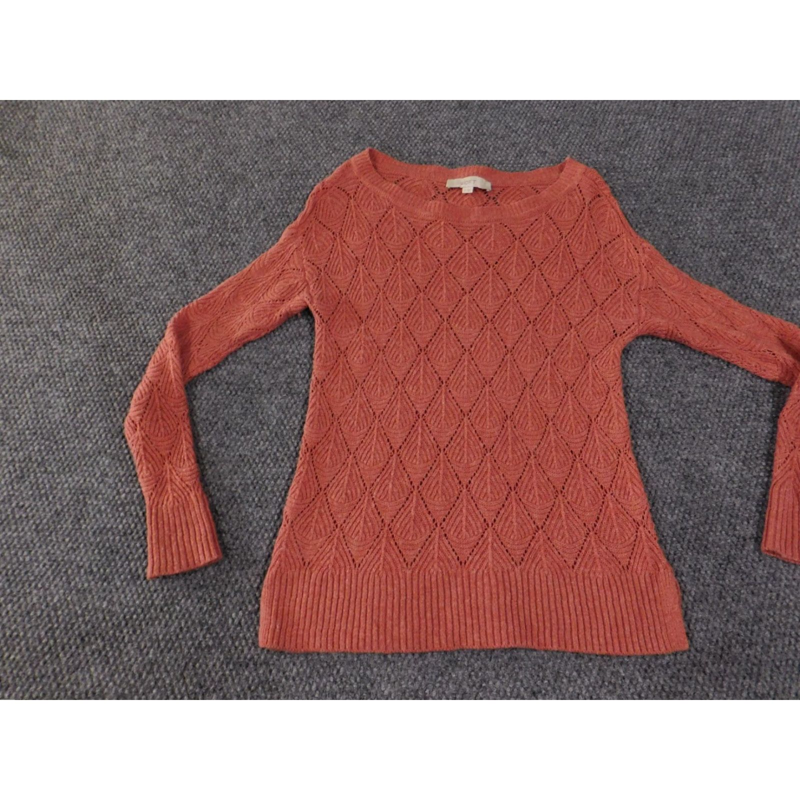 Loft LOFT Womens Small Rust Red Long Sleeve Knit Pullover Diamond Pattern Sweater Crew Neck Pullover Regular Fit Casual Size S / US 4 / IT 40 - 3 Thumbnail