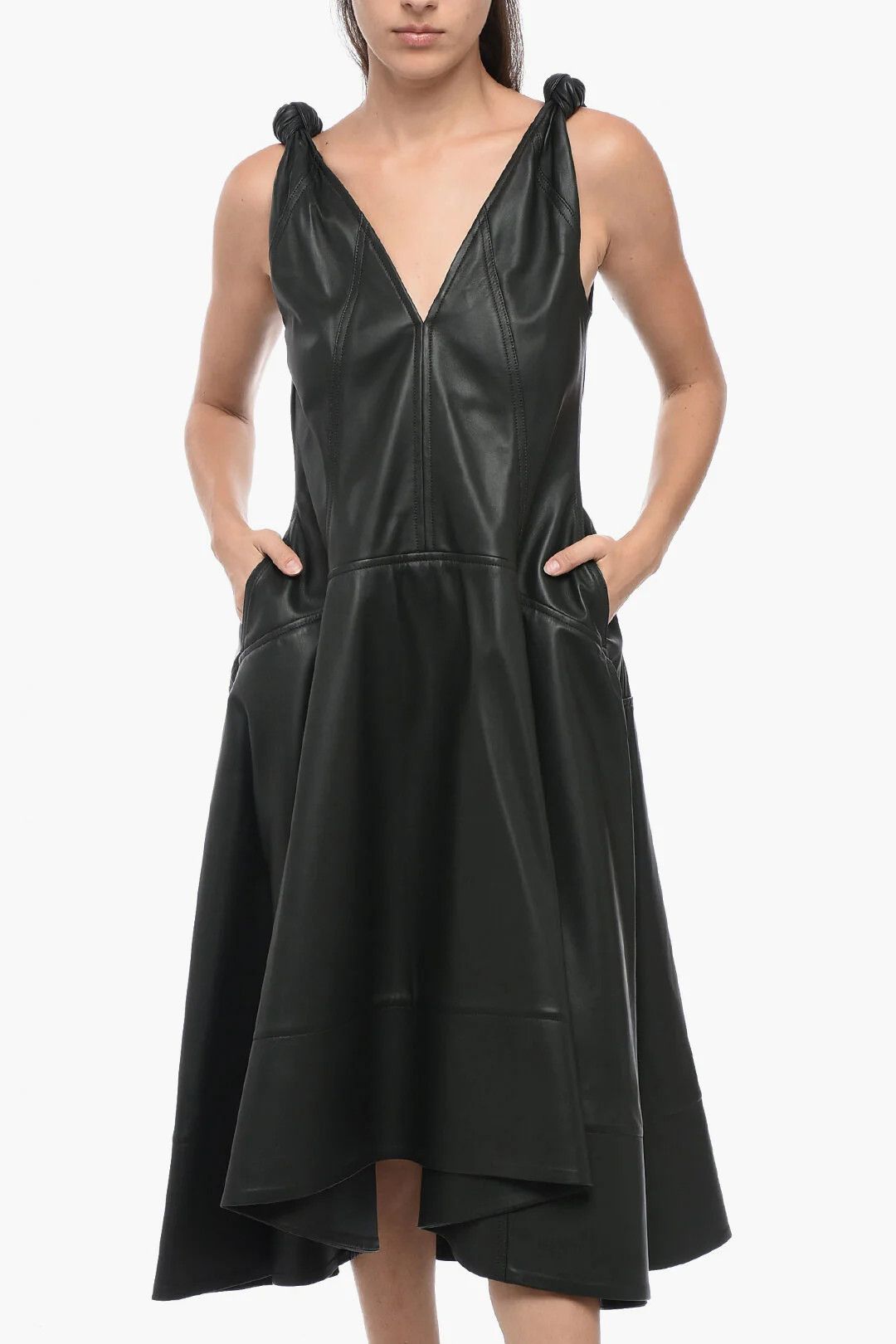 Bottega Veneta og1mm0426 Leather Dress in Green Size XS / US 0-2 / IT 36-38 - 4 Thumbnail