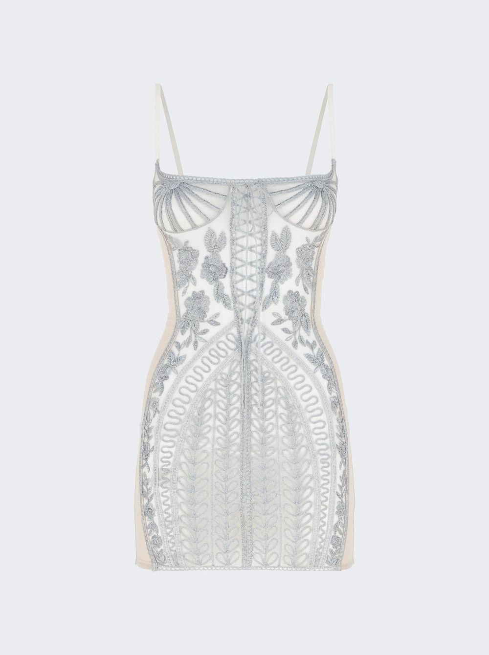 The Attico o1mle0526 Embroidered Sheer Mini Dress in Silver Size M / US 6-8 / IT 42-44 - 1 Thumbnail