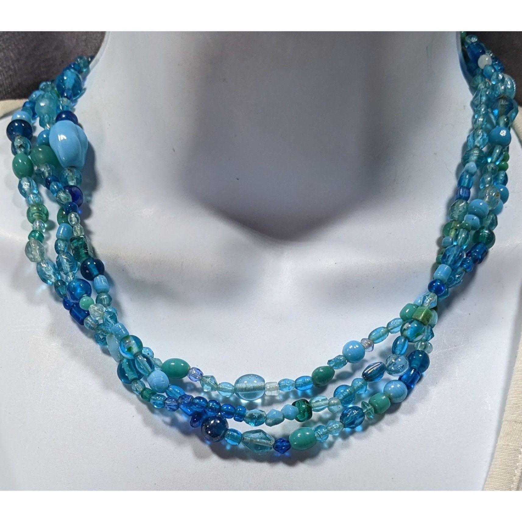 Handmade Mermaidcore Handmade Blue Glass Beaded Layered Necklace Size ONE SIZE - 4 Thumbnail