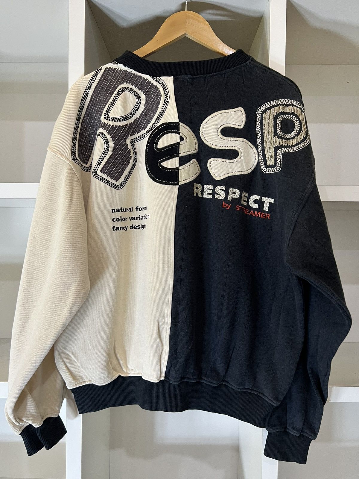 image of Vintage Respect By Streamer Sweatshirt in Black White, Men's (Size Medium)