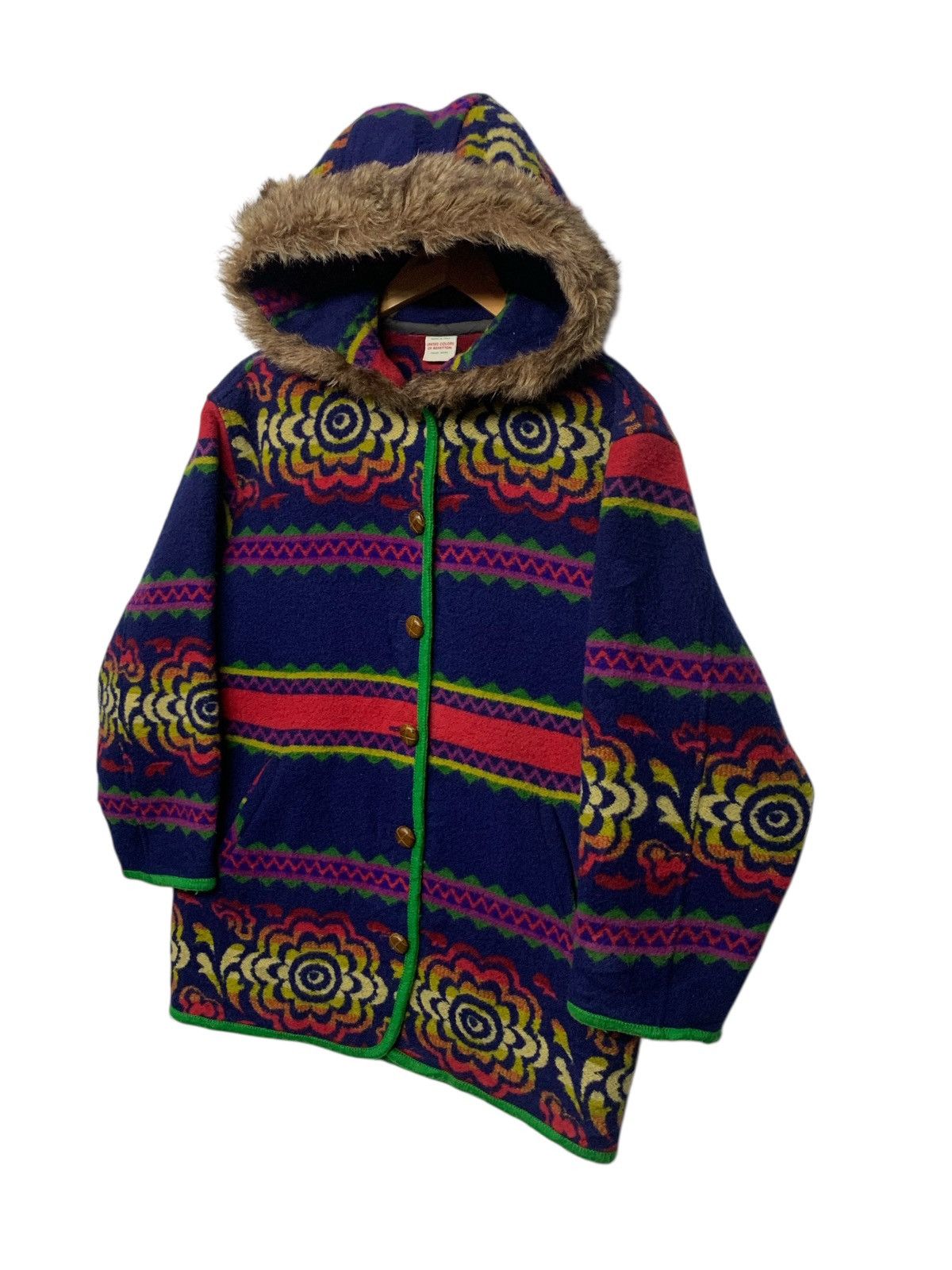 United Colors Of Benetton 90's United Color Of Benetton Multicolor Fleece Hoodie Fur Size US M / EU 48-50 / 2 - 2 Thumbnail