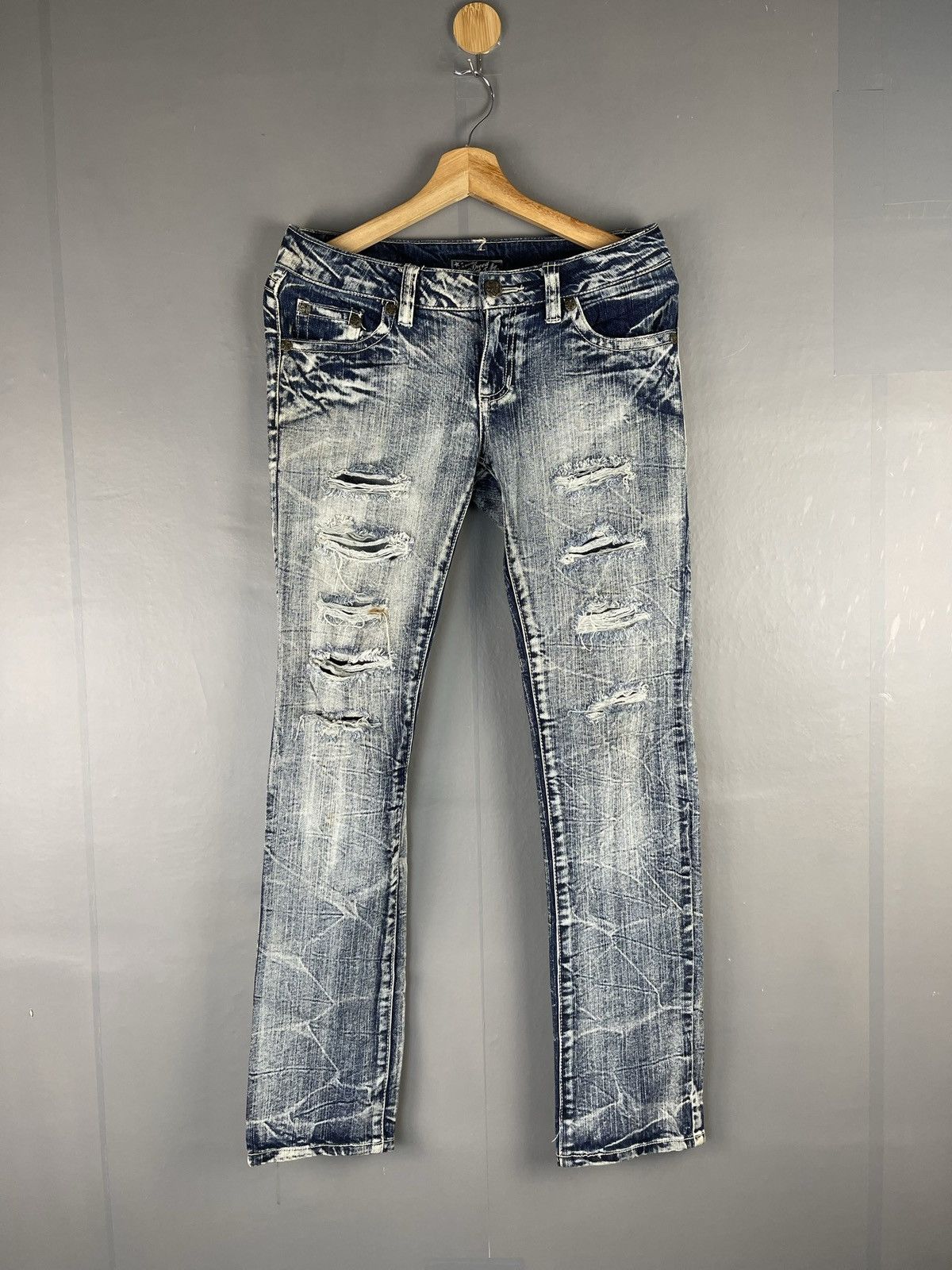 Pre-owned If Six Was Nine X Vintage Sky Bomber Style Acid Grey Ripped Denim Pants