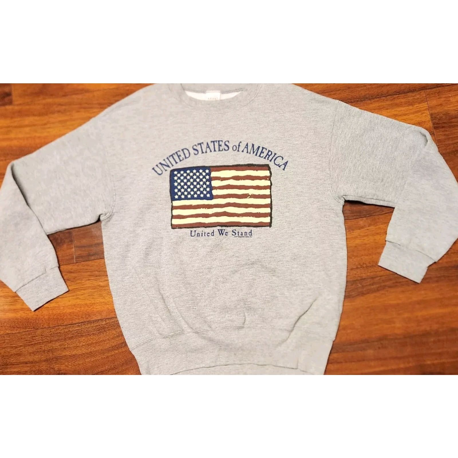 Vintage VINTAGE United States Of America Flag United We Stand Sweatshirt Men's M Gray 90s Patriotic Graphic Print Size US M / EU 48-50 / 2 - 5 Thumbnail