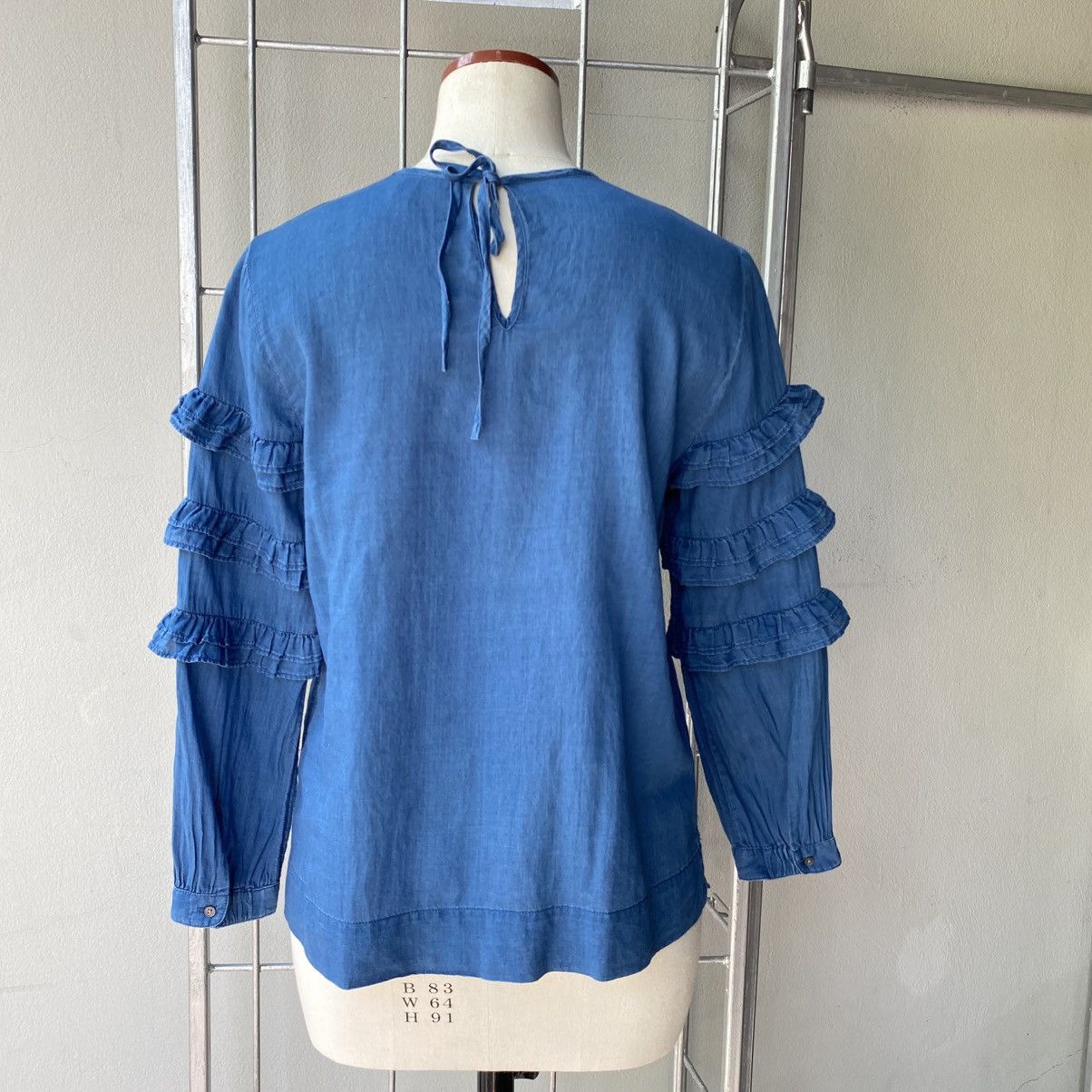 J.Crew J.CREW Blue Ruffled Long-Sleeve Blouse Size XS / US 0-2 / IT 36-38 - 15 Thumbnail