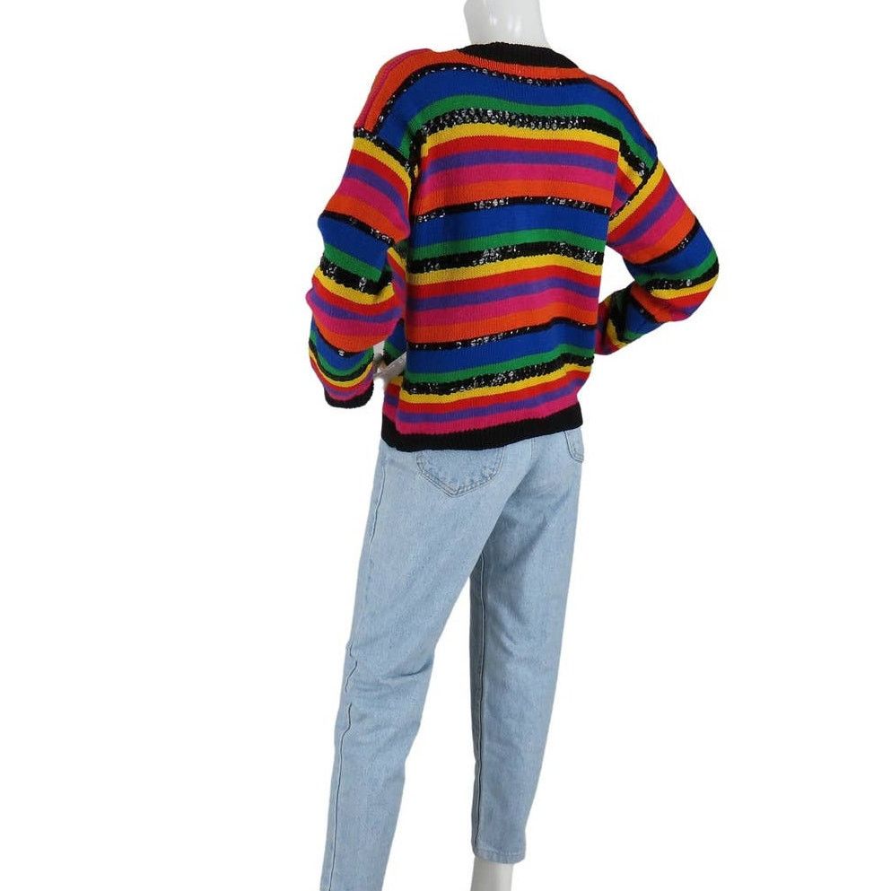 Vintage 1980s Vintage Rainbow Sequin Sweater Size M / US 6-8 / IT 42-44 - 2 Thumbnail