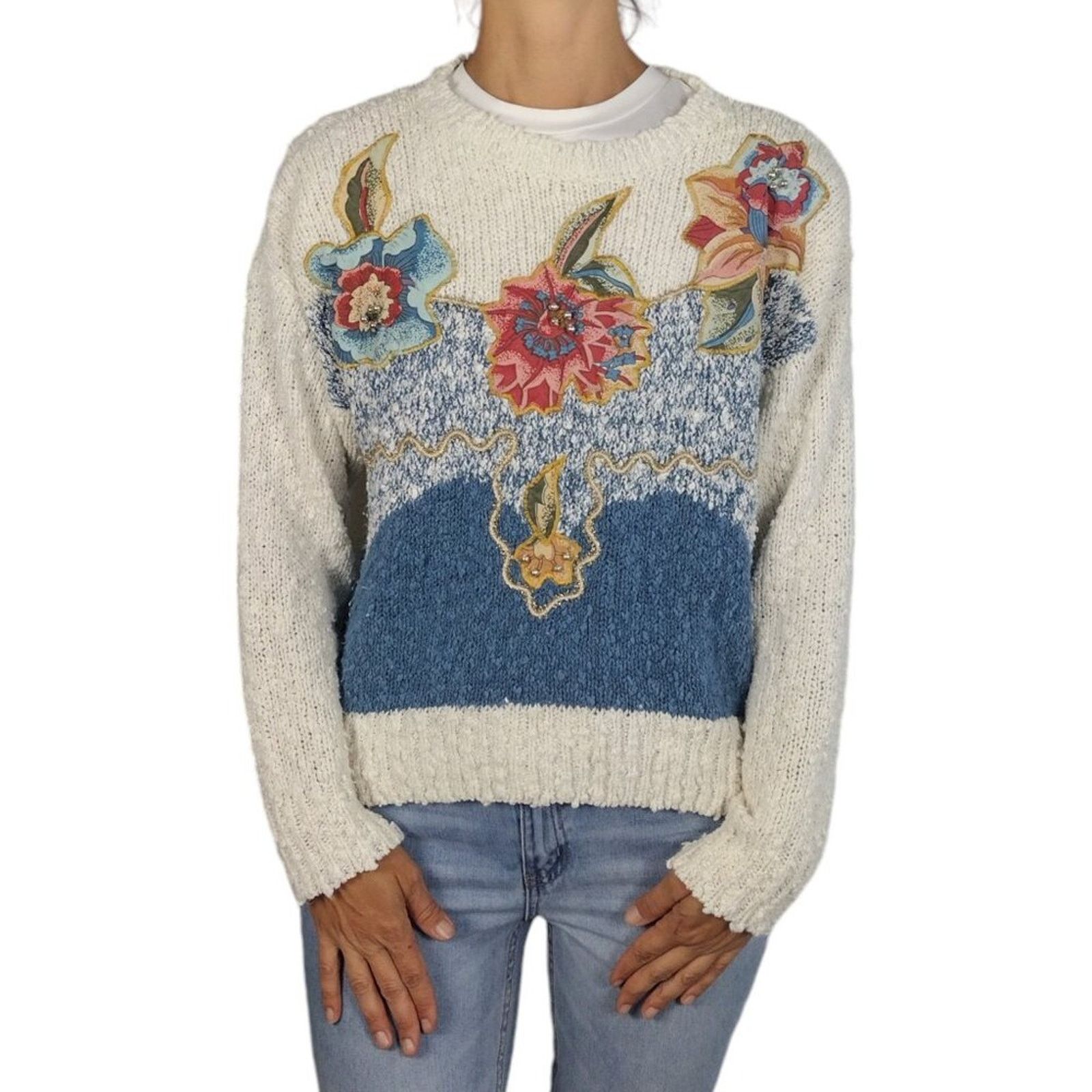 Vintage VTG 80s Embellished Comfy Sweater Size L / US 10 / IT 46 - 6 Thumbnail