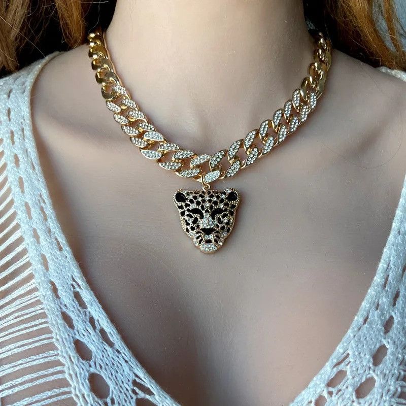 Jewelry Leopard Rhinestone Alloy Pendant Necklace Size ONE SIZE - 1 Thumbnail