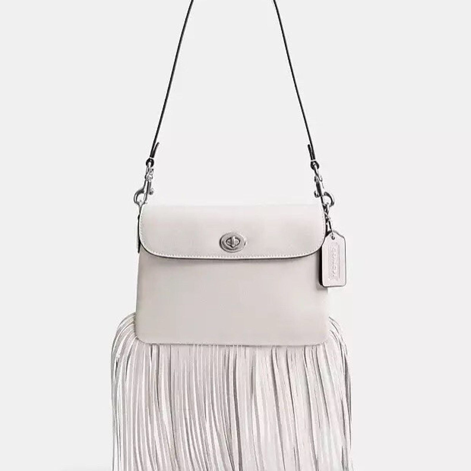NWT Coach 1964 Fringe Glovetann Leather Crossbody Bag Chalk in Beige, Women's