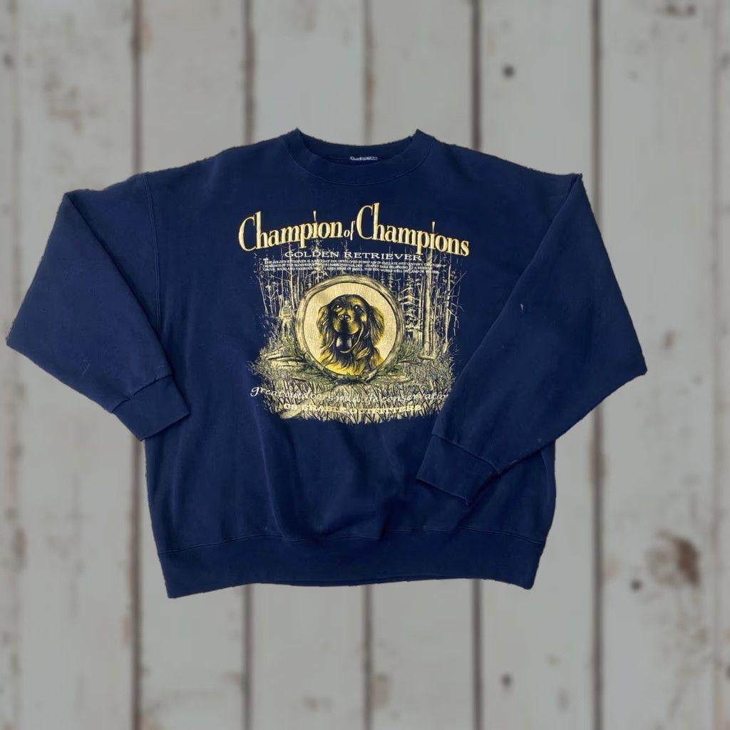 Vintage VINTAGE Golden Retriever Sweatshirt Men 2XL Blue Long Sleeve Cotton Graphic Print Pullover Size US XXL / EU 58 / 5 - 1 Thumbnail