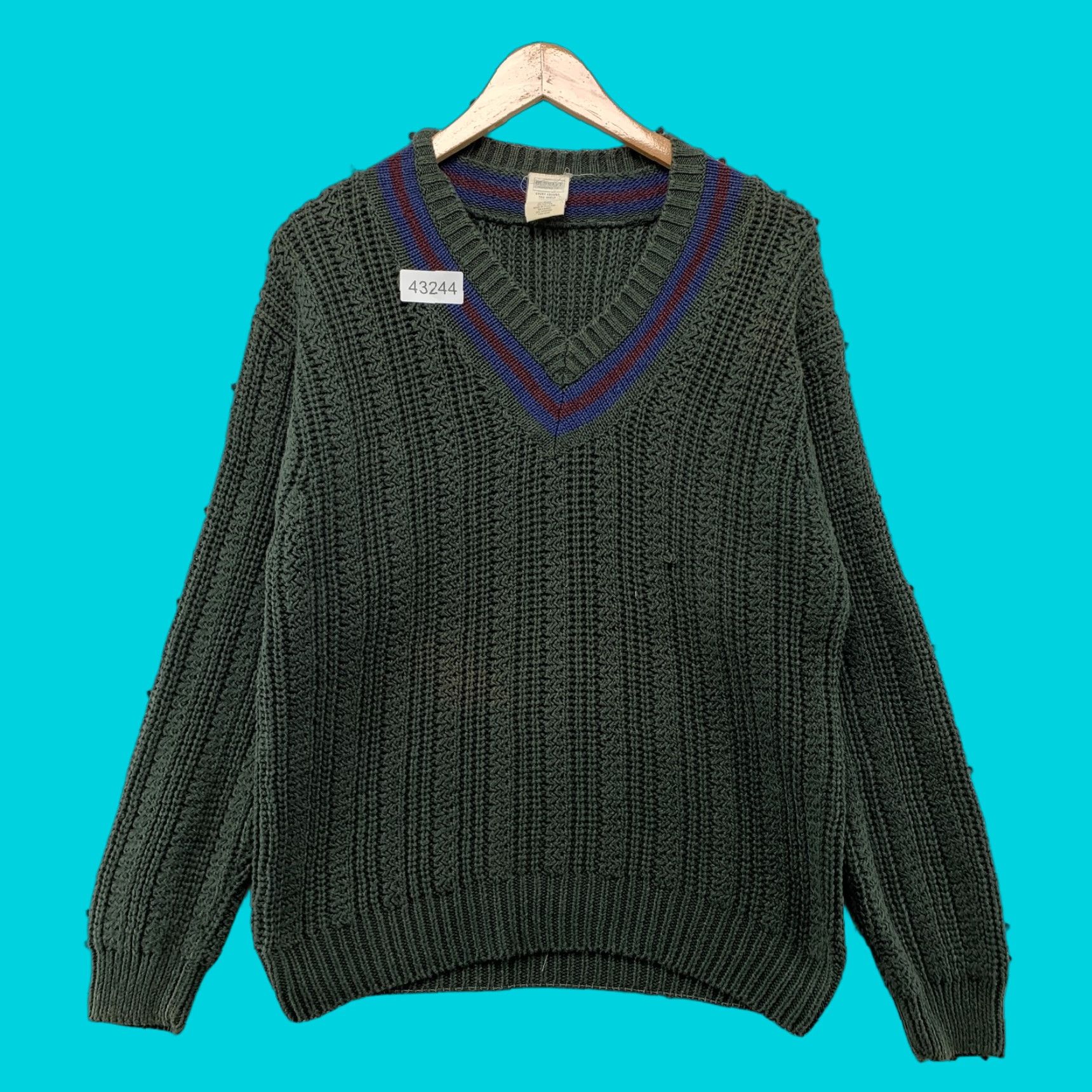 Gap VINTAGE Old Navy Ramie Knit Sweater Mens Large Green Heavyweight V-Neck Pullover Size US L / EU 52-54 / 3 - 1 Thumbnail