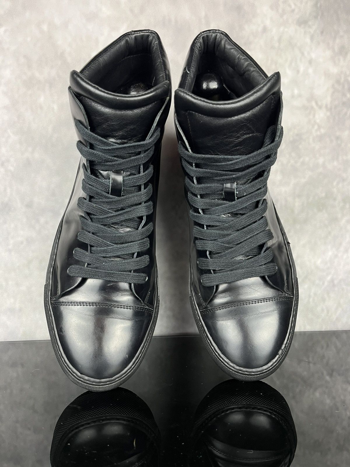 Acne Studios Acne Studios Black Leather Face Patch High-Top Sneakers 41 Size US 8 / EU 41 - 6 Thumbnail