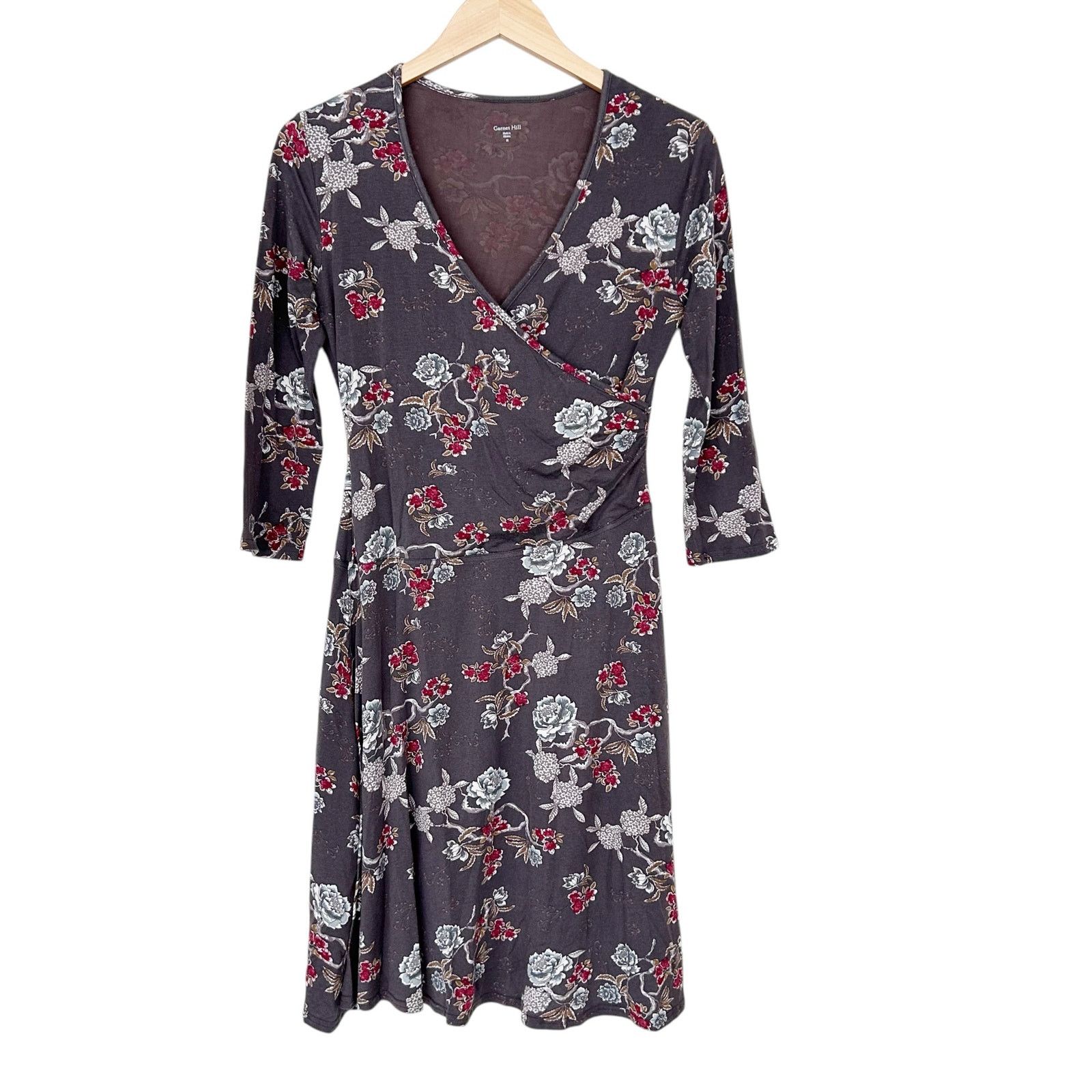 Other Garnet Hill Gray Floral Surplice Faux Wrap Dress Sz M Size M / US 6-8 / IT 42-44 - 1 Thumbnail