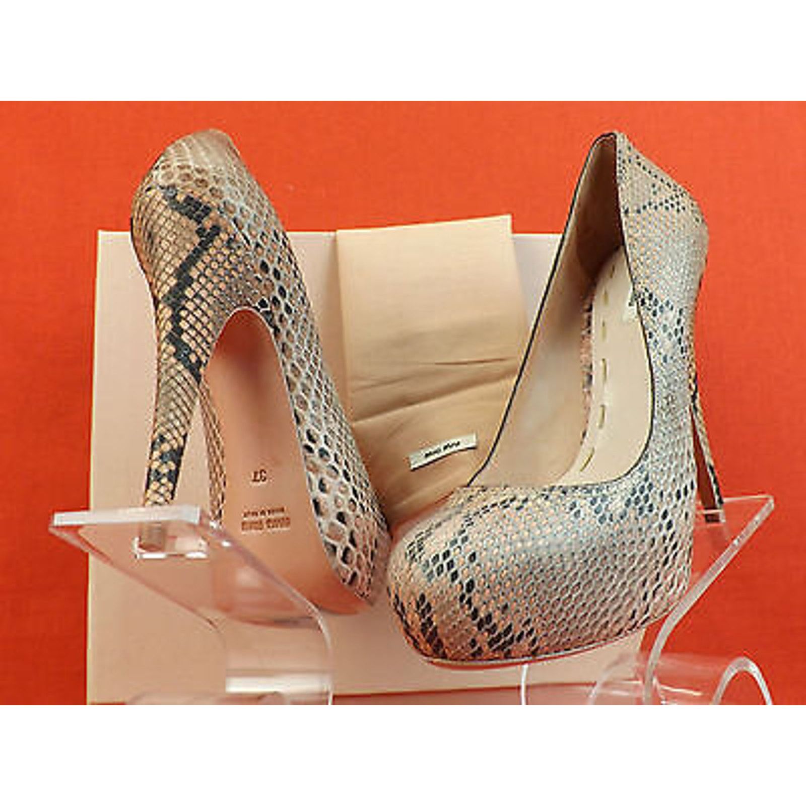 Miu Miu WASHED DUSTY PINK LEATHER PYTHON PLATFORM CLASSIC PUMPS 38.5 Size US 8.5 / IT 38.5 - 10 Thumbnail