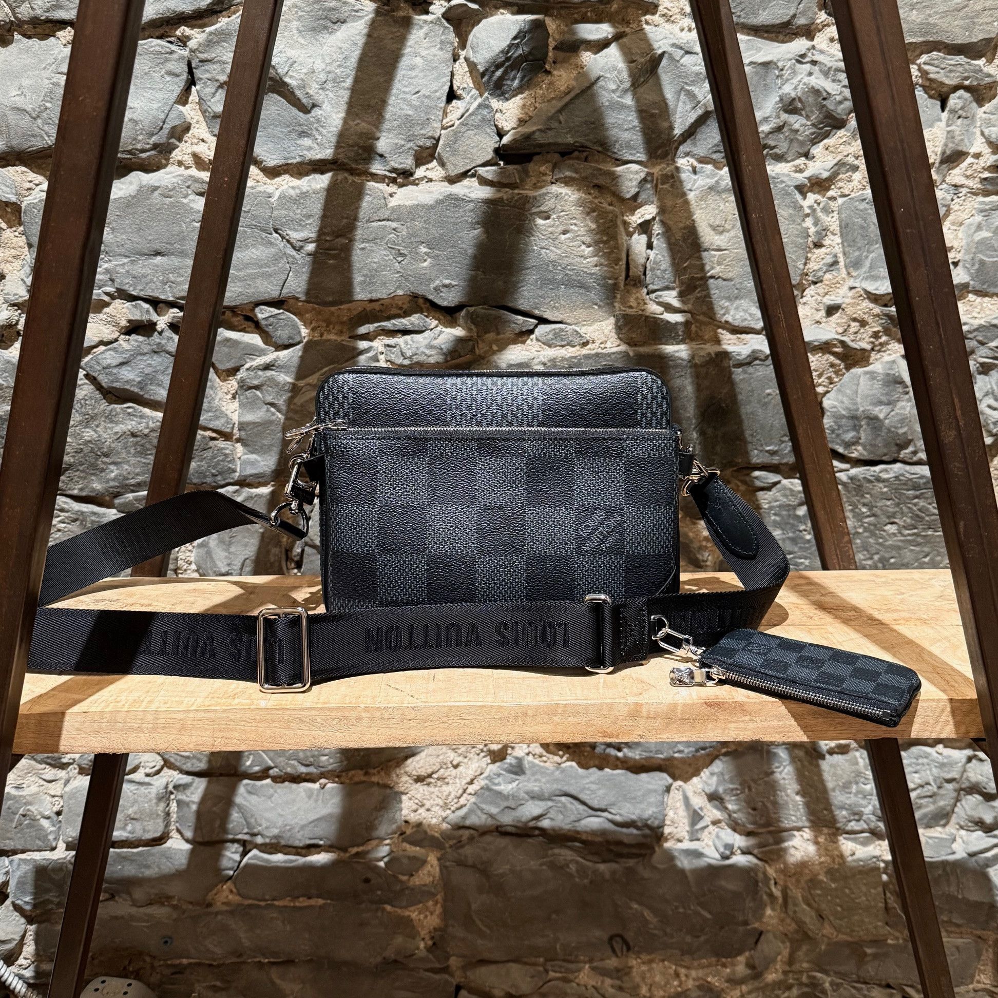 Louis Vuitton Graphite Damier 3D Trio Messenger Bag in Black, Men's