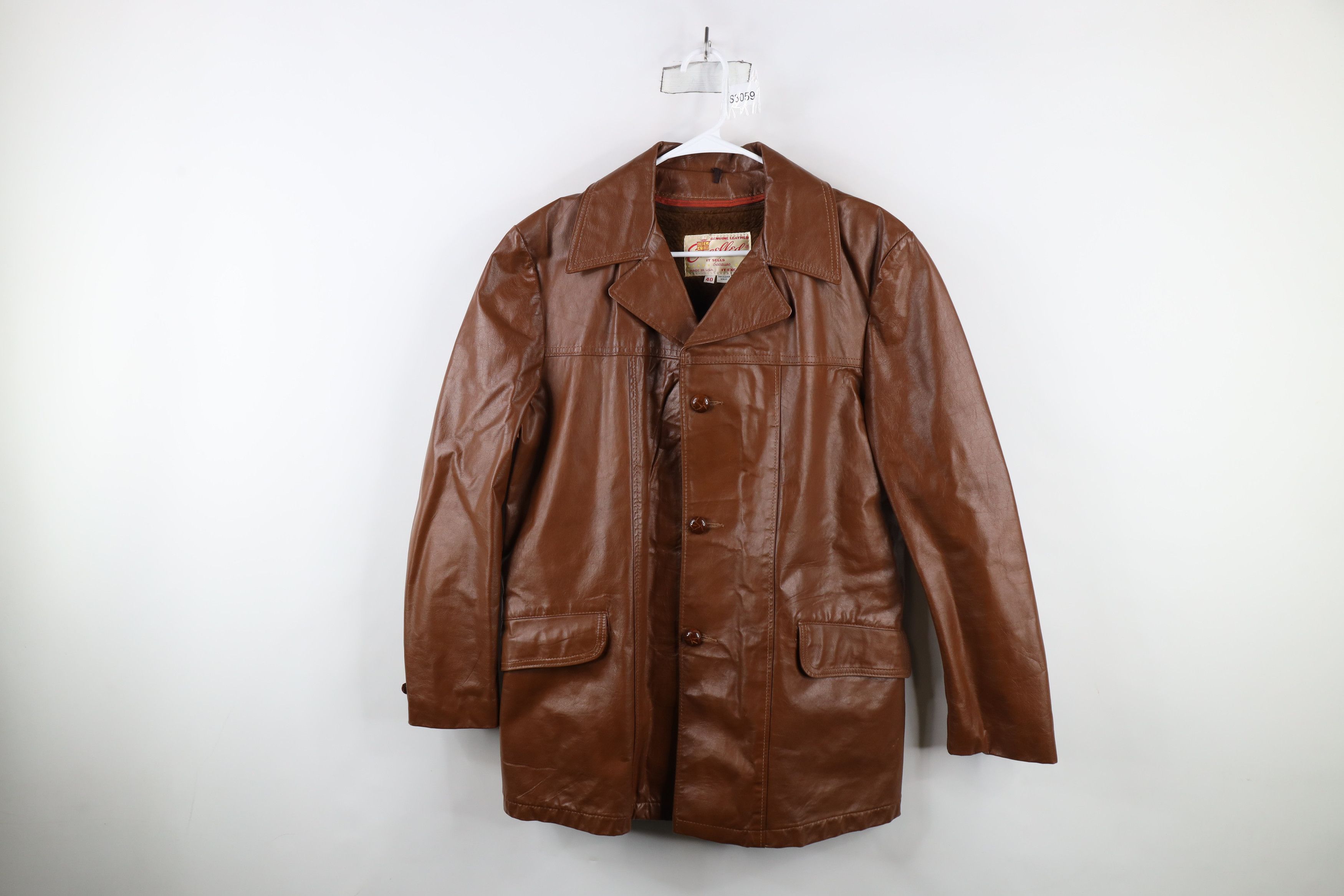 Vintage Vintage 70s Streetwear Lined Leather Button Jacket Brown USA Size US L / EU 52-54 / 3 - 1 Thumbnail