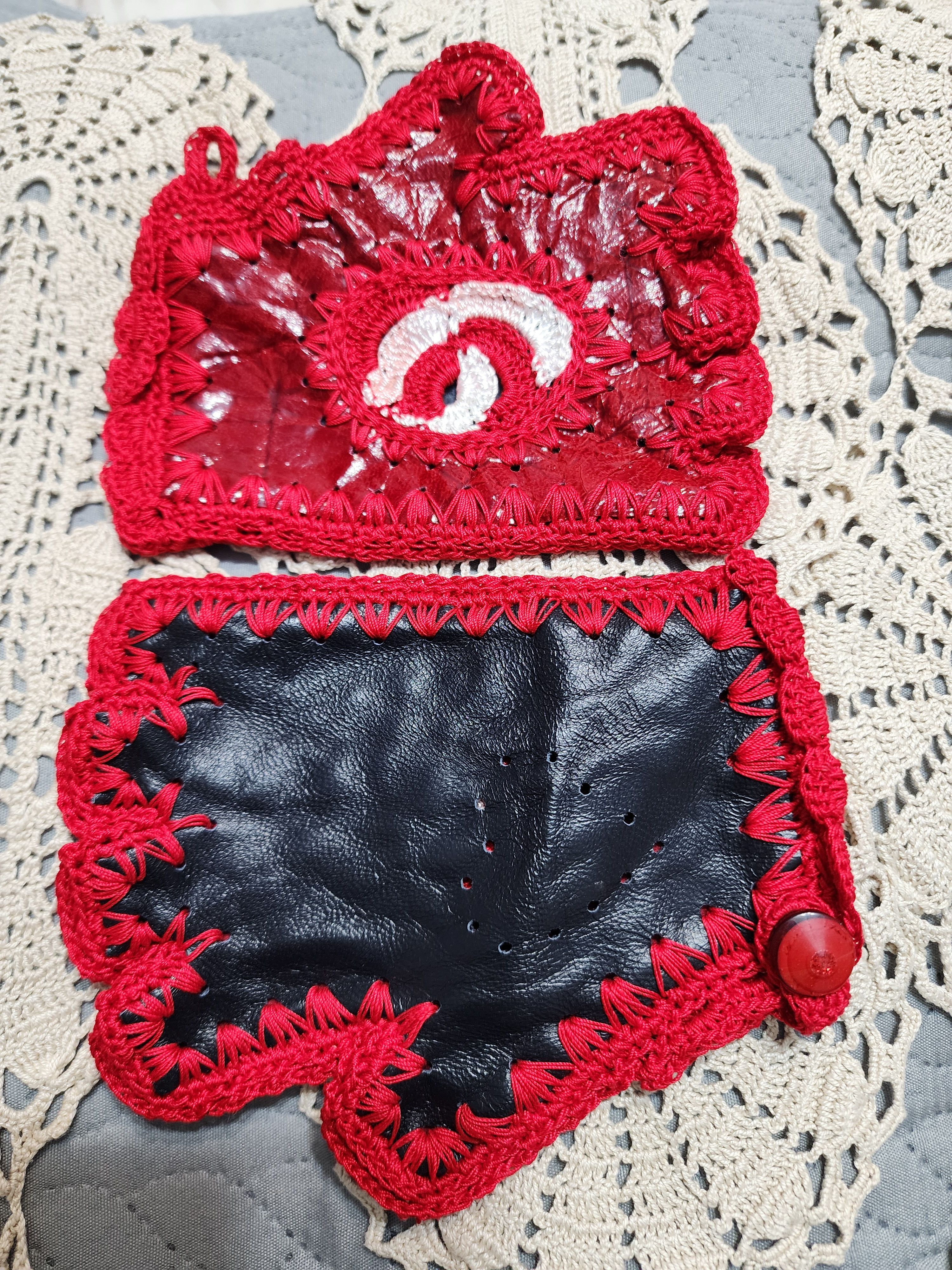 Handmade Leather red fingerless gloves woman red rock leather gloves Size ONE SIZE - 3 Thumbnail