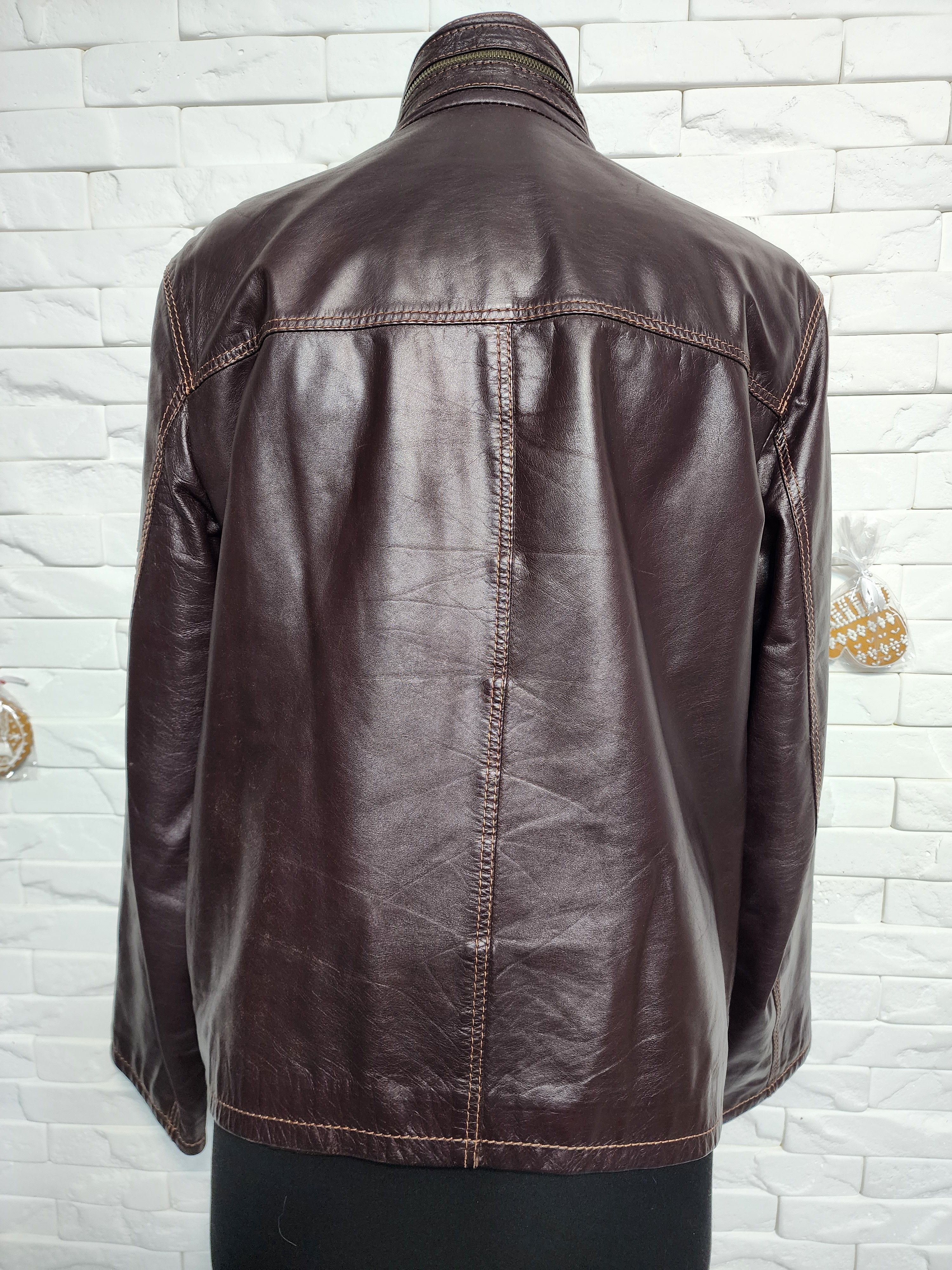Uniqlo Brown Leather Jacket: Men's Zippered Bomber with Pockets Size US M / EU 48-50 / 2 - 7 Thumbnail