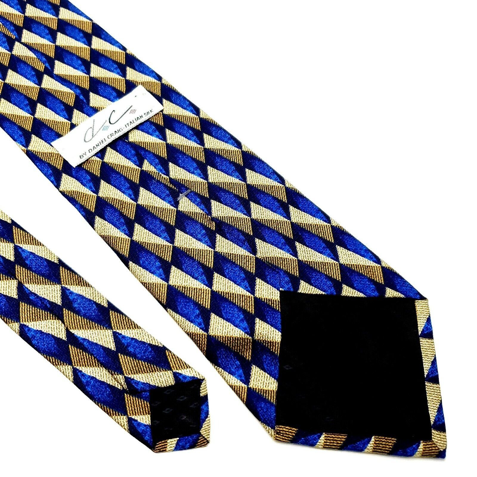 Designer Daniel Craig Silk Tie Print Blue Tan Geometric Long Size ONE SIZE - 4 Thumbnail