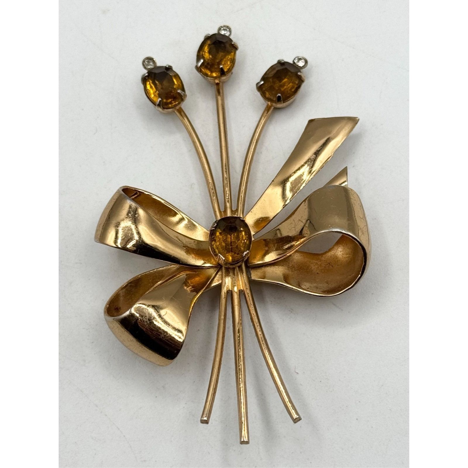 Other Vintage Coro citrine glass rhinestone flower brooch pin Size ONE SIZE - 3 Thumbnail