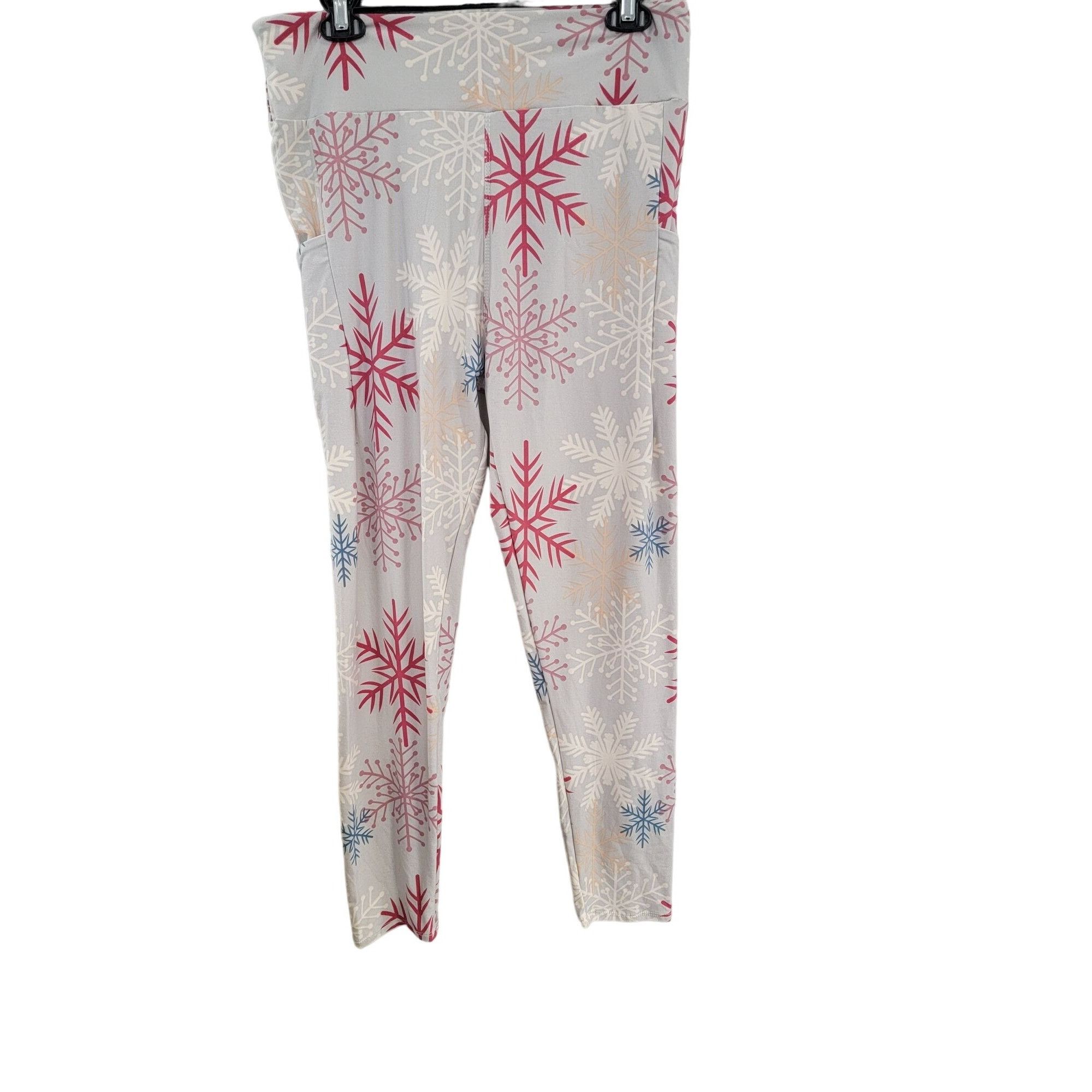Other Snowflake Print Leggings Gray/Red/White Women's Large/XL Str Size ONE SIZE - 1 Thumbnail