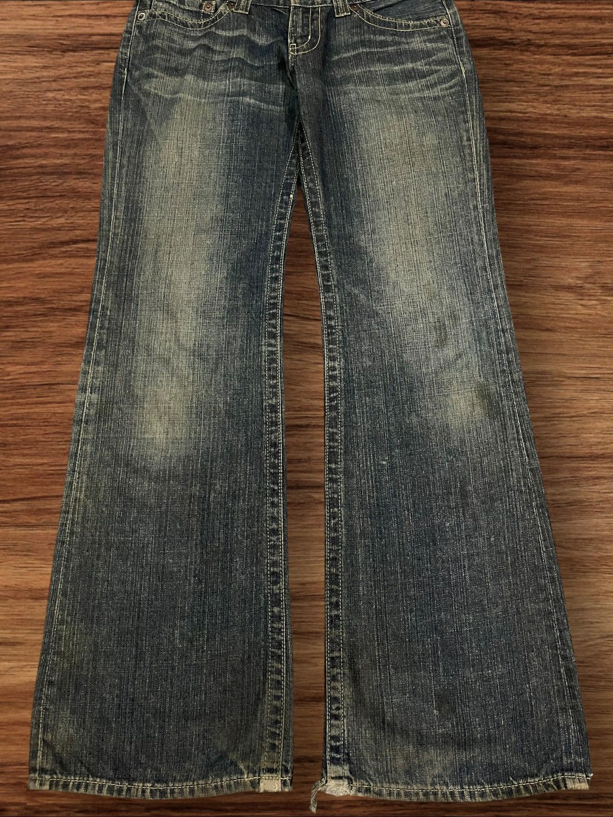 Japanese Brand × Uniqlo Vintage Japanese Brand Uniqlo Blue Faded Frayed Flare Jeans Size 31" - 7 Thumbnail