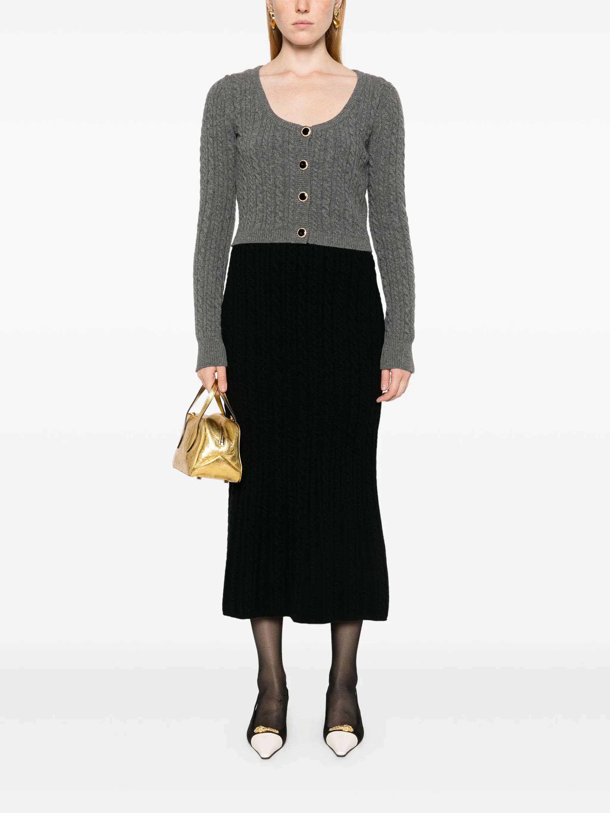 Alessandra Rich o1s22i1n0225 Knitted Midi Skirt in Black Size 26" / US 2 / IT 38 - 2 Thumbnail