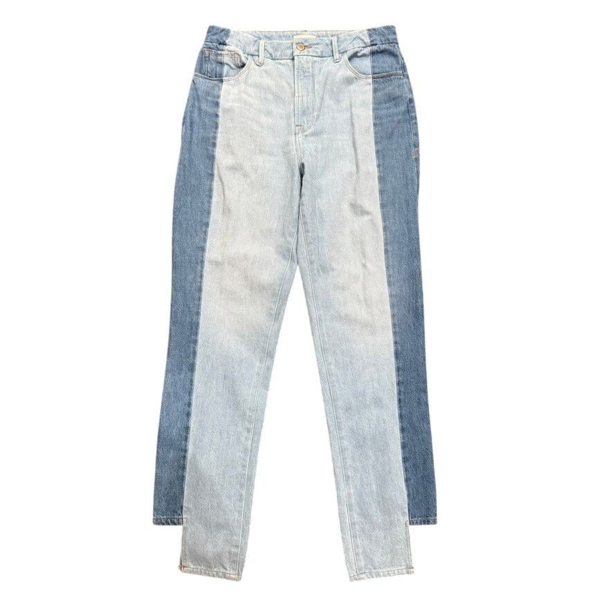 Good American Two Tone Step Hem High Waist Boyfriend Jeans