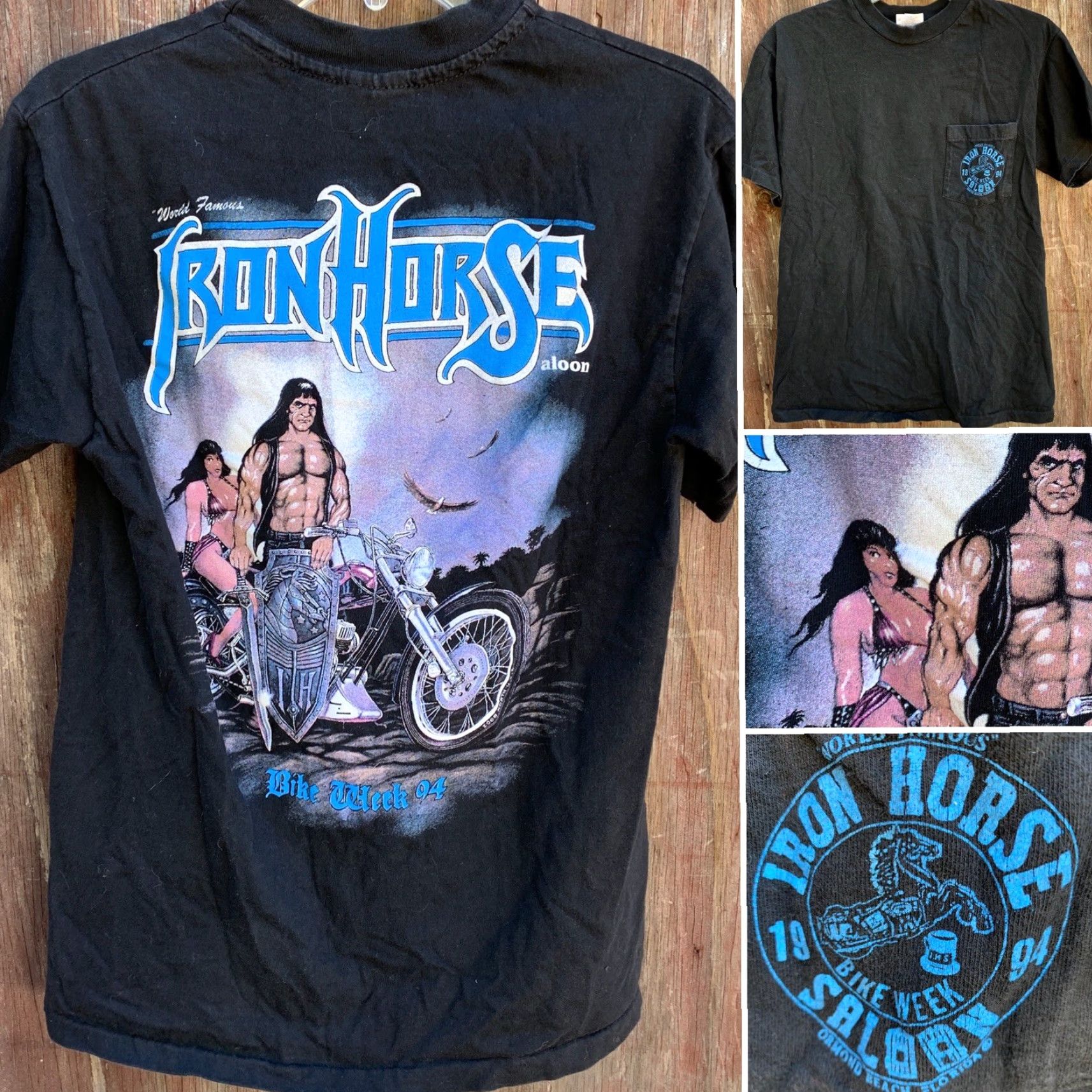 Hanes VINTAGE Iron Horse Saloon Bike Week 94 Pocket Tee T-Shirt 90s 1990s M Black Men Hanes Short Sleeve 100% Cotton Graphic Tee Size US M / EU 48-50 / 2 - 3 Thumbnail