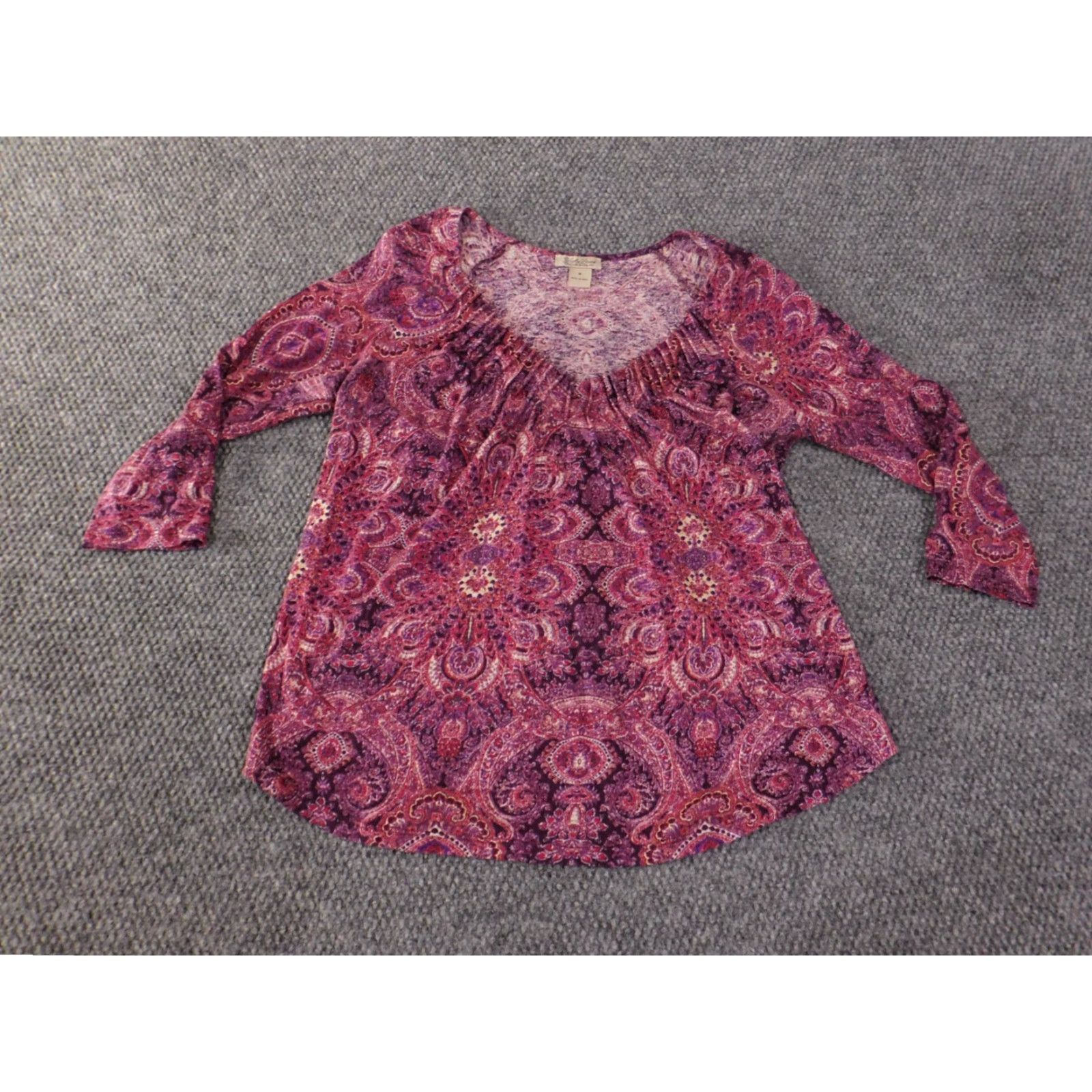 Lucky Brand Lucky Brand Blouse Shirt Womens V-Neck Geometric Purple M Stretch Regular Cotton Modal Rayon Casual Size M / US 6-8 / IT 42-44 - 2 Thumbnail