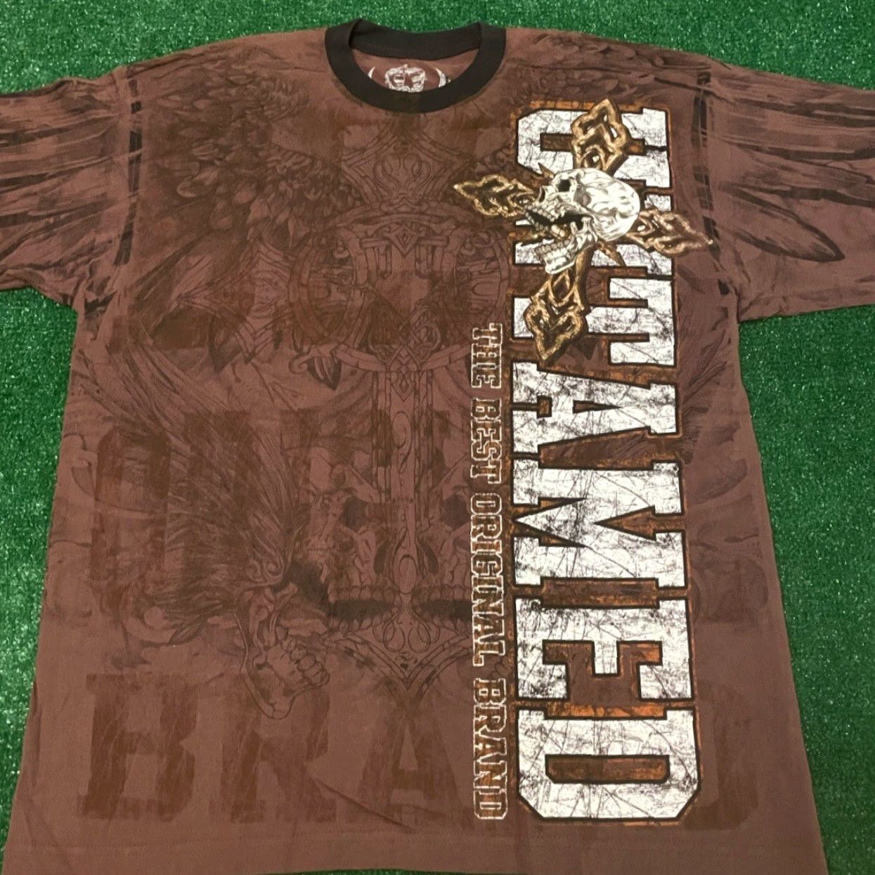 Gloverall VINTAGE Untamed MMA All Over Print Skull Wings Grunge Punk VTG Shirt XL Mens Brown Size US XL / EU 56 / 4 - 4 Thumbnail