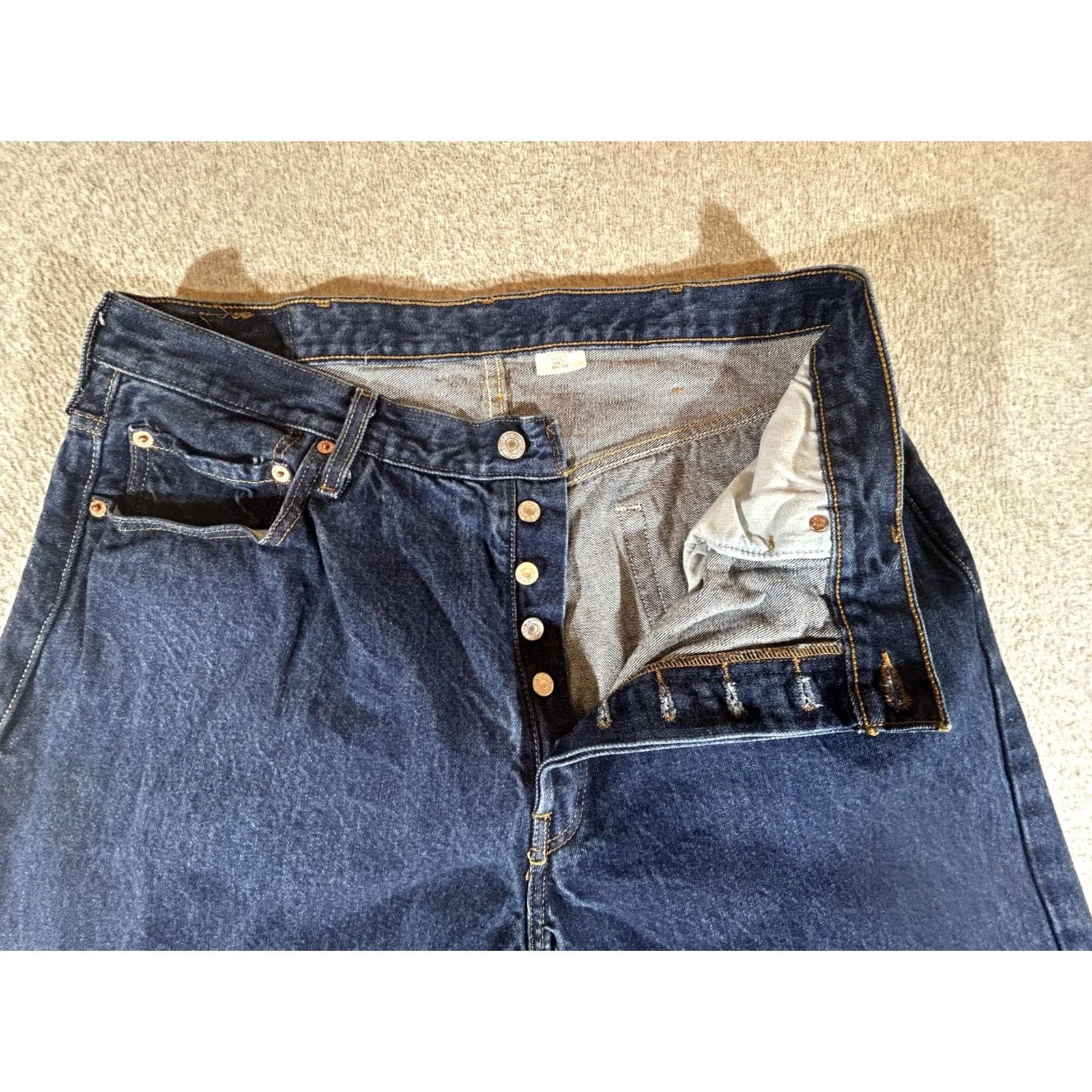 Levi's Levi's 501 Jeans Men Regular Straight Dark 38x32 Denim Button Fly Vintage Y2K Logo Back Patch Pockets Size US 38 / EU 54 - 6 Thumbnail