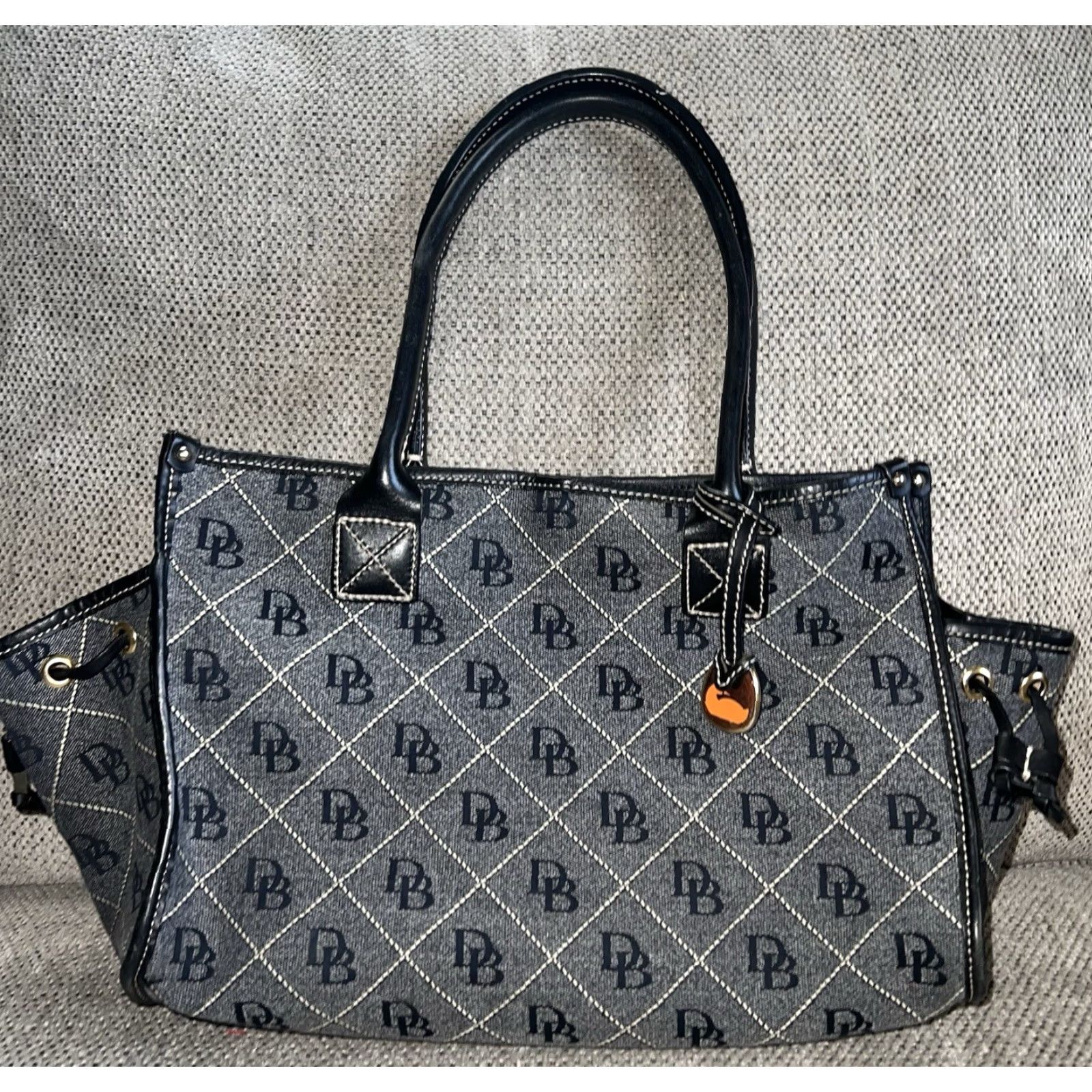 Dooney & Bourke Dooney & Bourke Denim Purse Bag Shoulder Bag Navy Beige 13.5” x 11” x 5.5” Medium Pockets Monogram Size ONE SIZE - 3 Thumbnail
