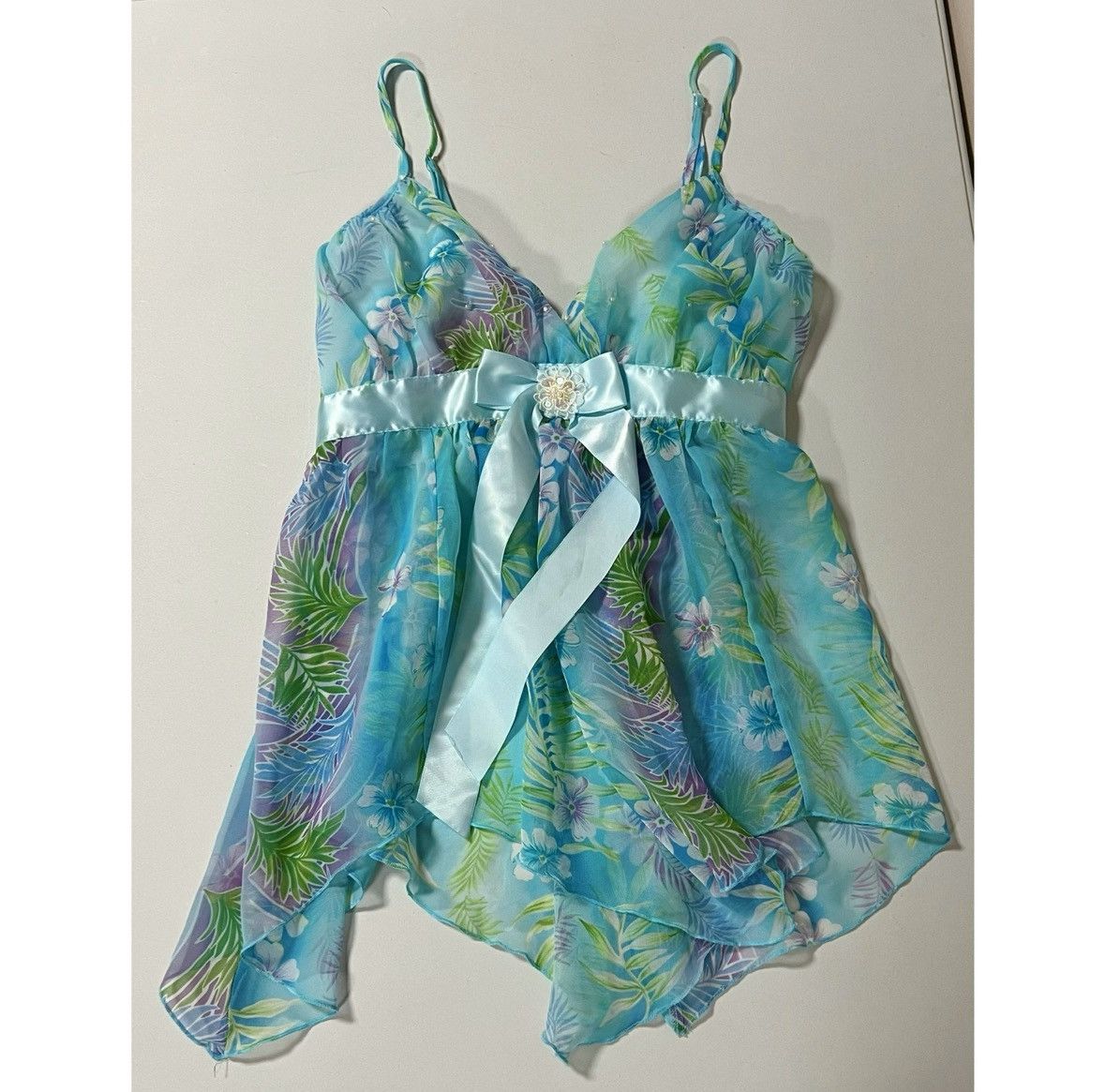 Vintage Blue Floral Babydoll Nightie Nightgown Lingerie Size M 🪻✨ Size M / US 6-8 / IT 42-44 - 2 Thumbnail