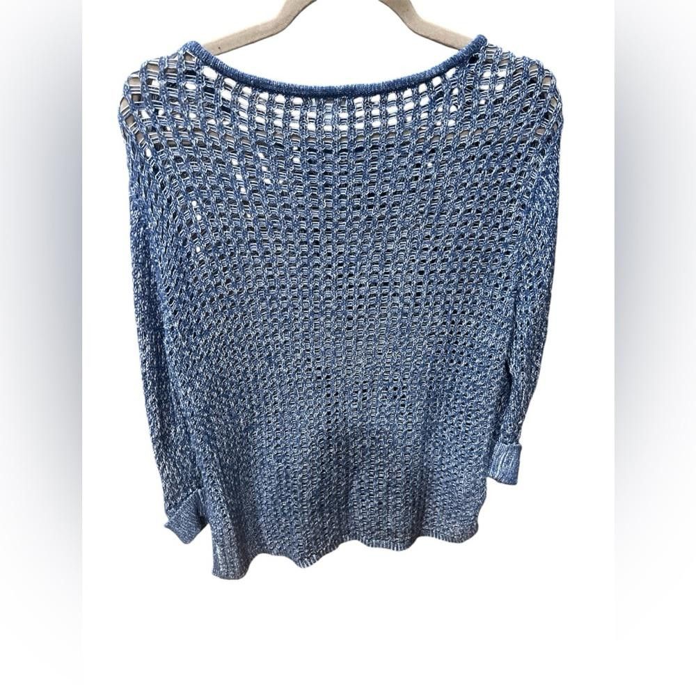 Designer J. Jill Blue Open Knit Linen Cuffed Sweater XS Size XS / US 0-2 / IT 36-38 - 5 Thumbnail