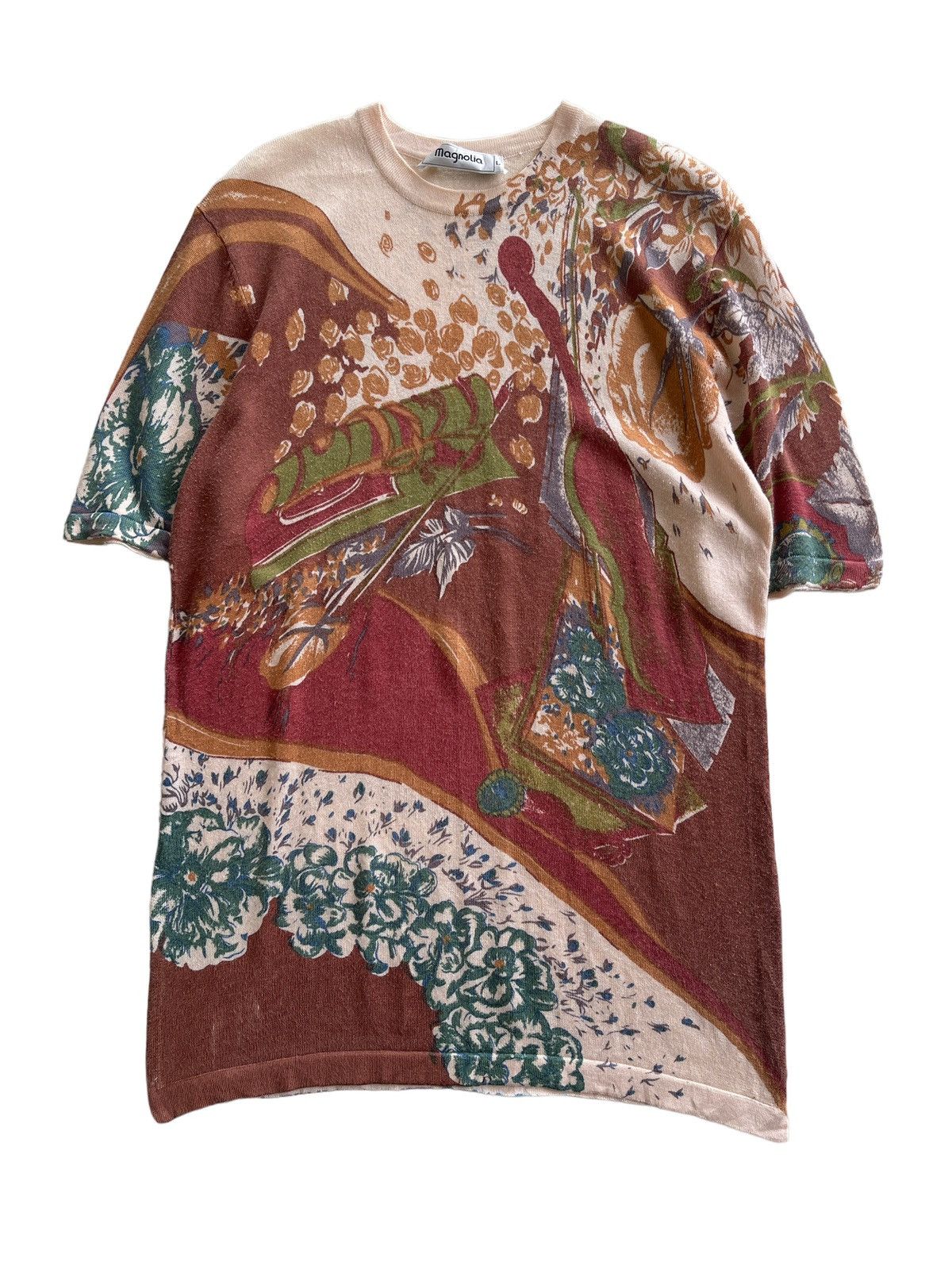 image of Magnolia Pearl x Vintage 80's Magnolia Luxury Printed Knitted Shirt in Light Brown, Women's (Size L