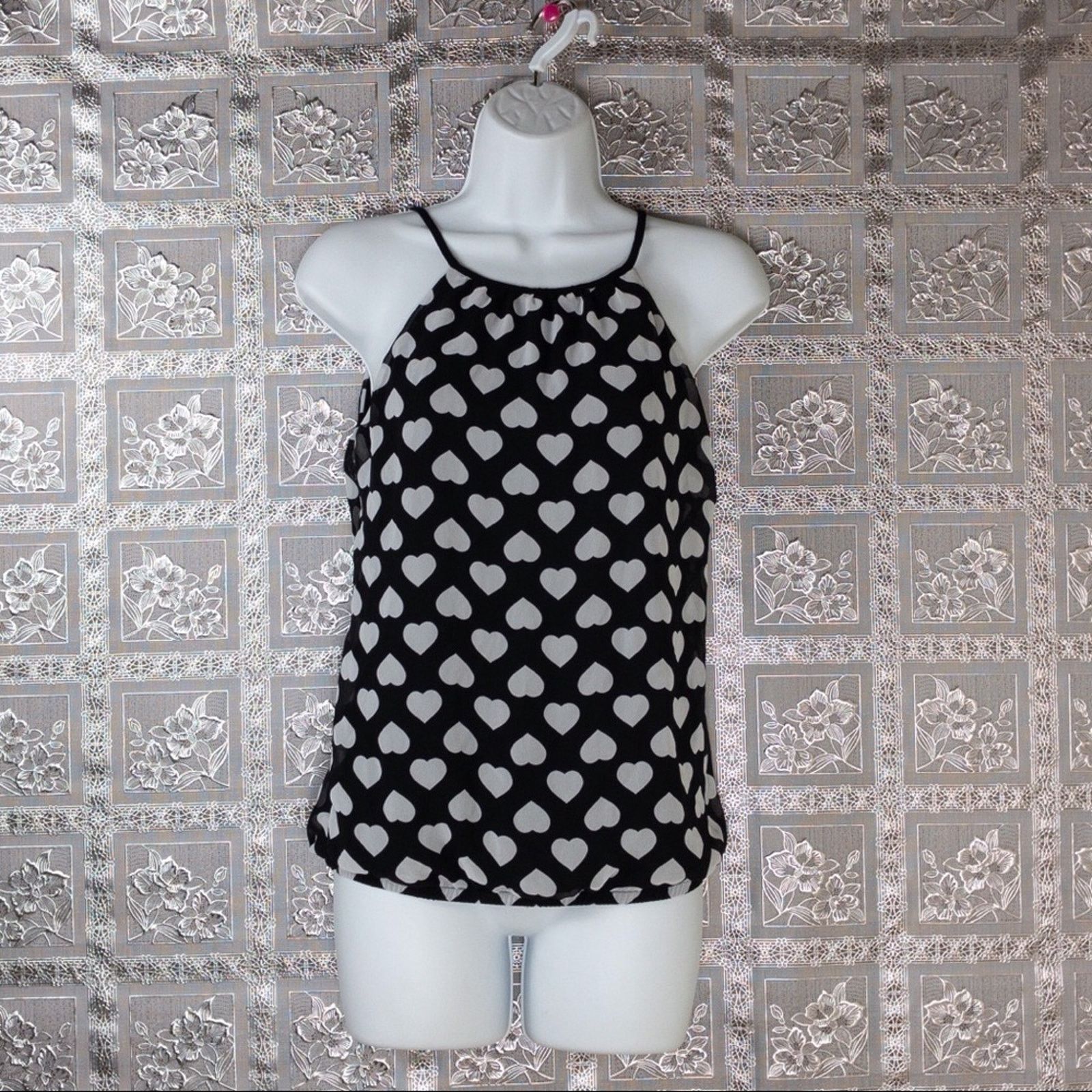 Express Express Heart Print Tie Back Blouse Halter Top Size XS / US 0-2 / IT 36-38 - 1 Thumbnail