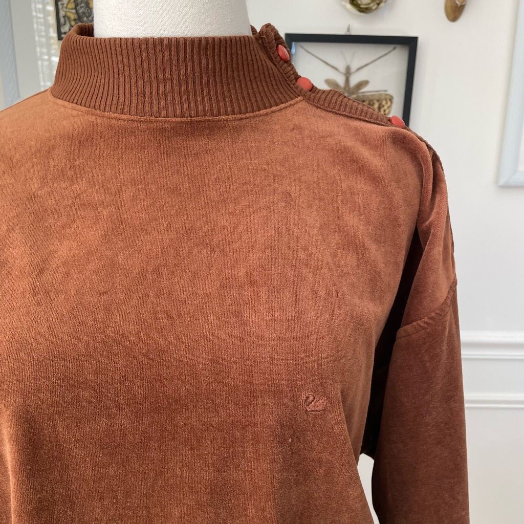 Vintage Vintage 80s Gloria Vanderbilt Brown Velour Mock Neck Pullove Size M / US 6-8 / IT 42-44 - 7 Thumbnail