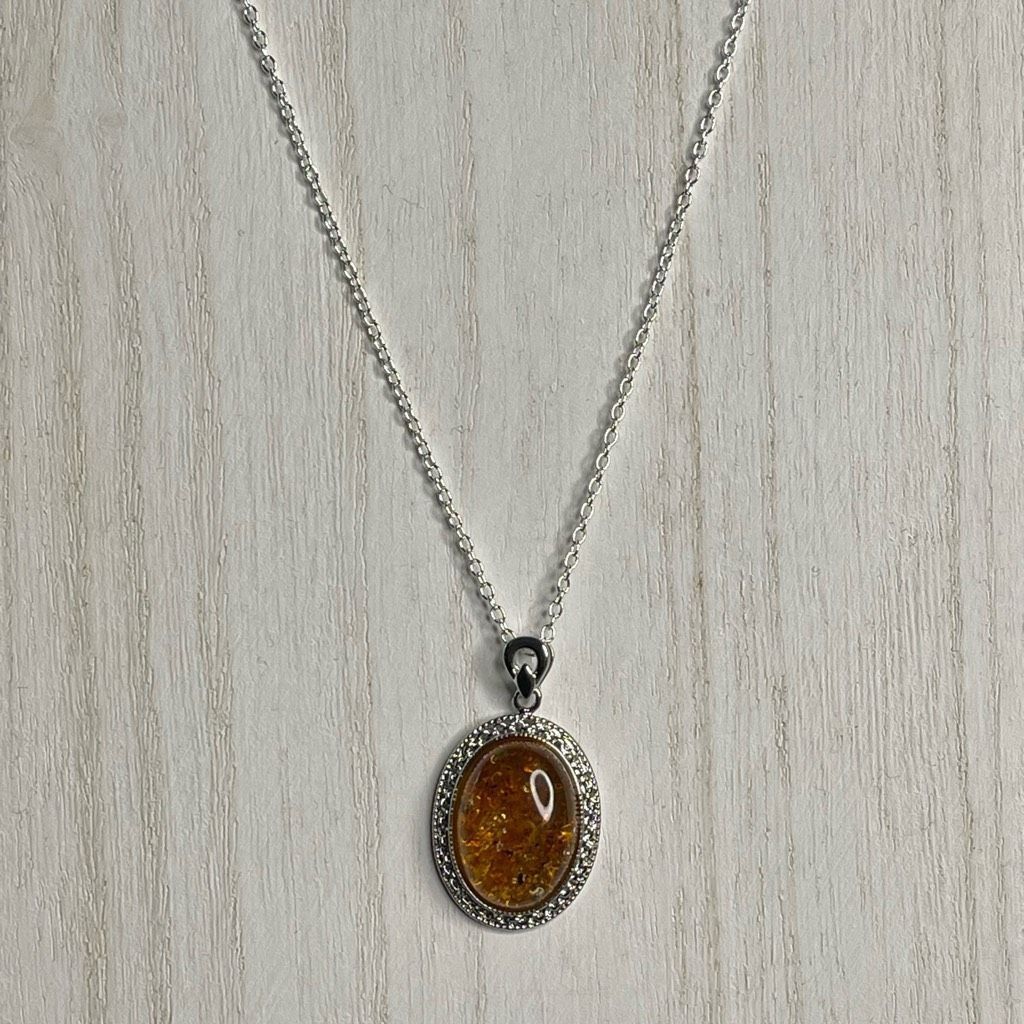 Other Amber pendant CZ stones silver plated chain necklace Size ONE SIZE - 12 Thumbnail