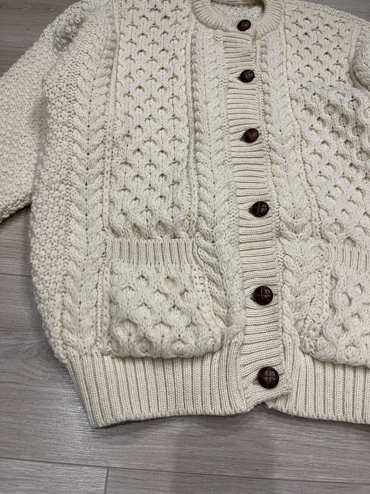 Vintage Vintage knitted cardigan beige wool unisex L Size XL / US 12-14 / IT 48-50 - 7 Thumbnail