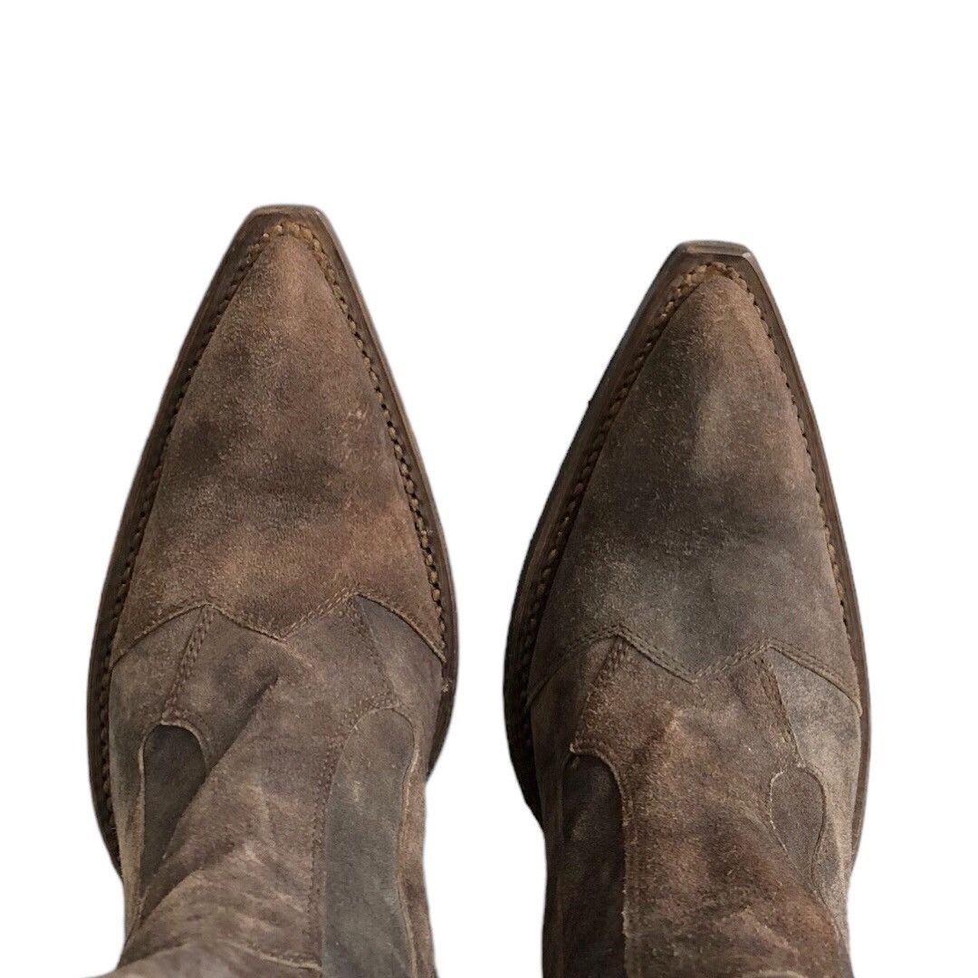 Gianni Barbato 🧿aged suede point toe heeled western boots brown Size US 9 / IT 39 - 6 Thumbnail
