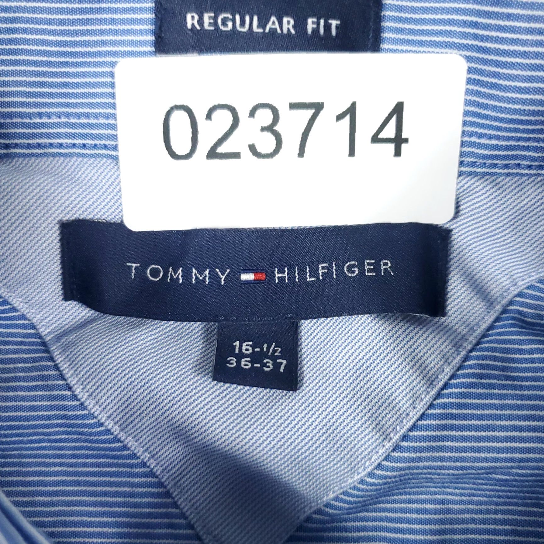 Tommy Hilfiger Tommy Hilfiger Dress Shirt Mens 16.5 Blue Striped Button Up Long Sleeve Shirt 100% Cotton Classic Wedding Office Mens Size 42R - 7 Thumbnail