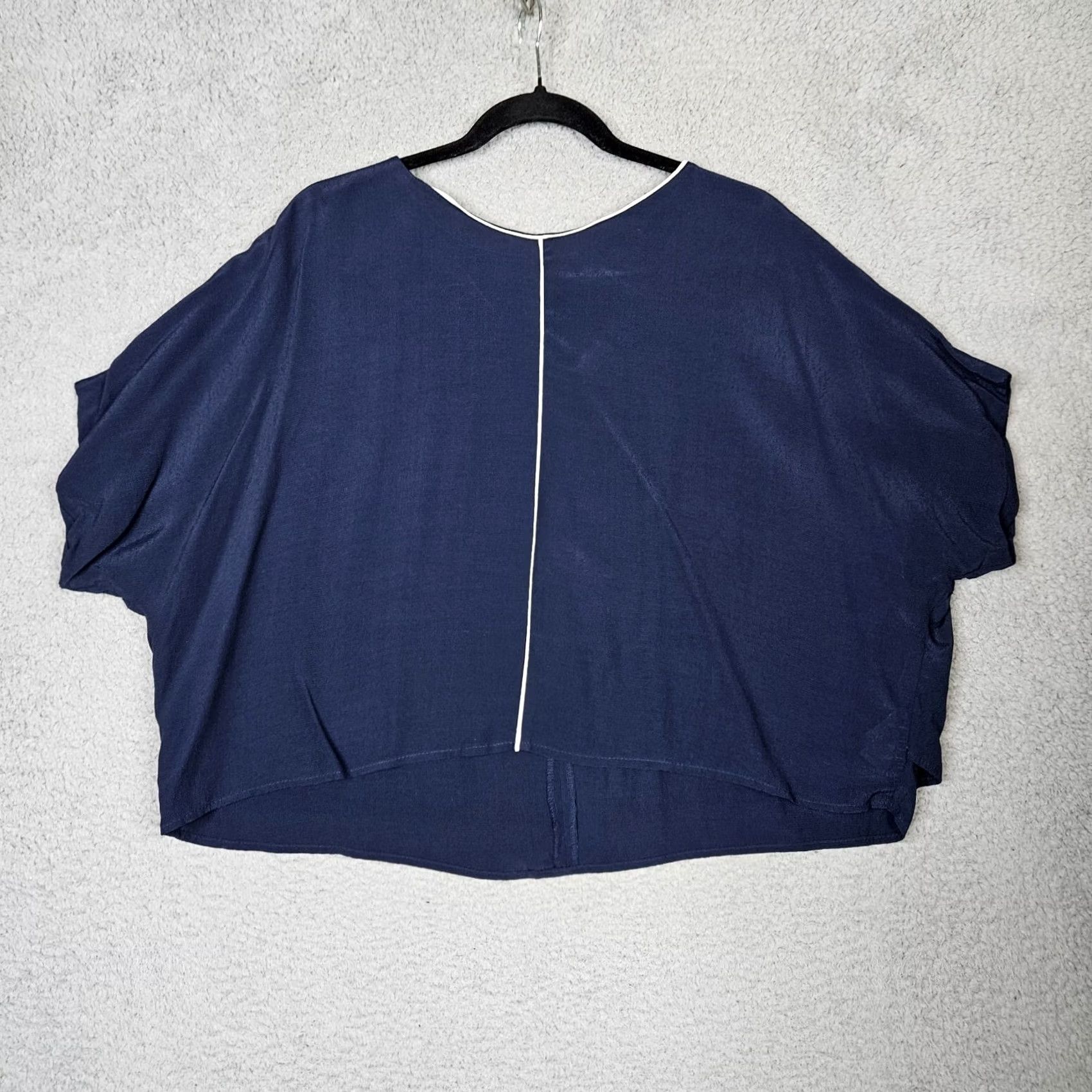 Zara ZARA BASIC Women's Navy Round Neck Cropped Top M Regular Blue Floral Short Sleeve Cropped Blouse Size M / US 6-8 / IT 42-44 - 2 Thumbnail