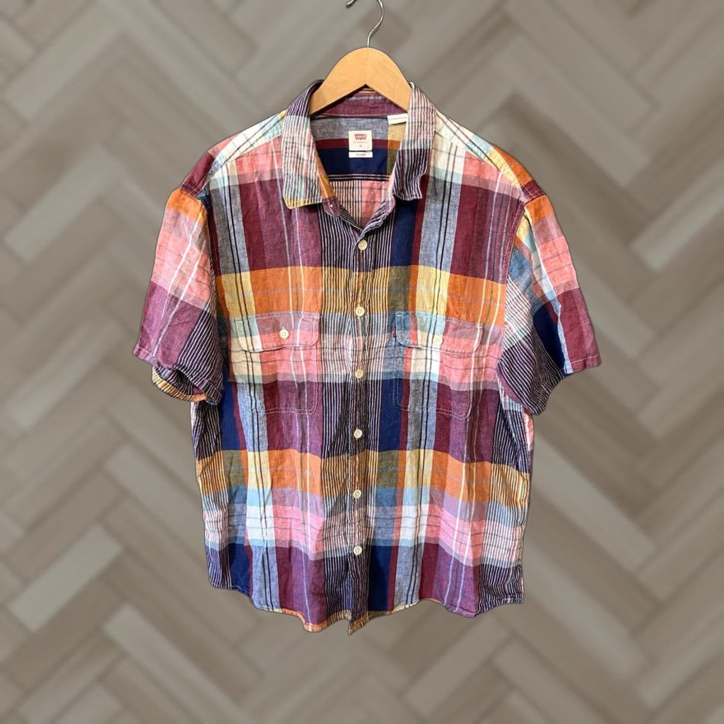 CO Levi Strauss Co Men’s Western Pearl Snap Shirt Blue Plaid Cotton Blend XL Size US XL / EU 56 / 4 - 1 Thumbnail