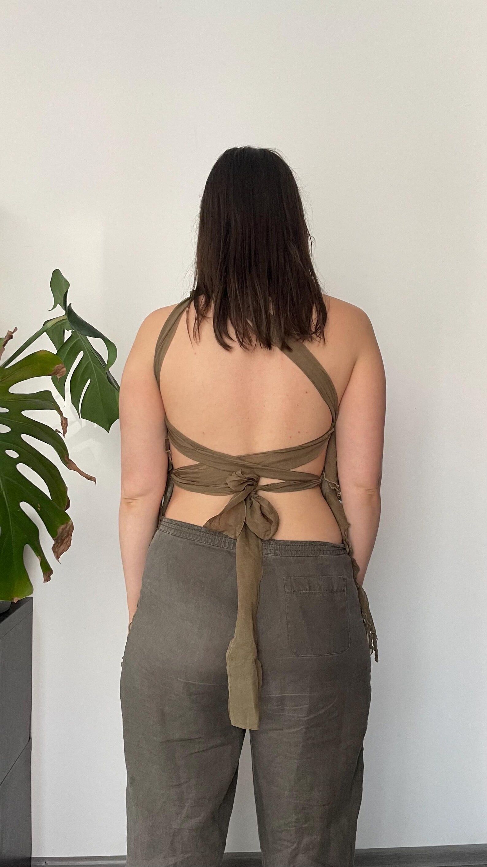 Other Fornarina One-Sleeve Ruffle Top Khaki / Olive 2000s — Size M Size M / US 6-8 / IT 42-44 - 4 Thumbnail