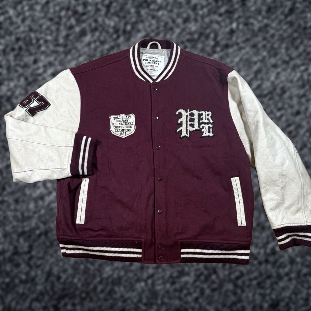 Champion VINTAGE Polo Ralph Lauren Leather Varsity Jacket Mens 3XL Burgundy Red 1967 Jeans Style Varsity 1960s 3XL Mens Leather Jacket Size US XXL / EU 58 / 5 - 1 Thumbnail